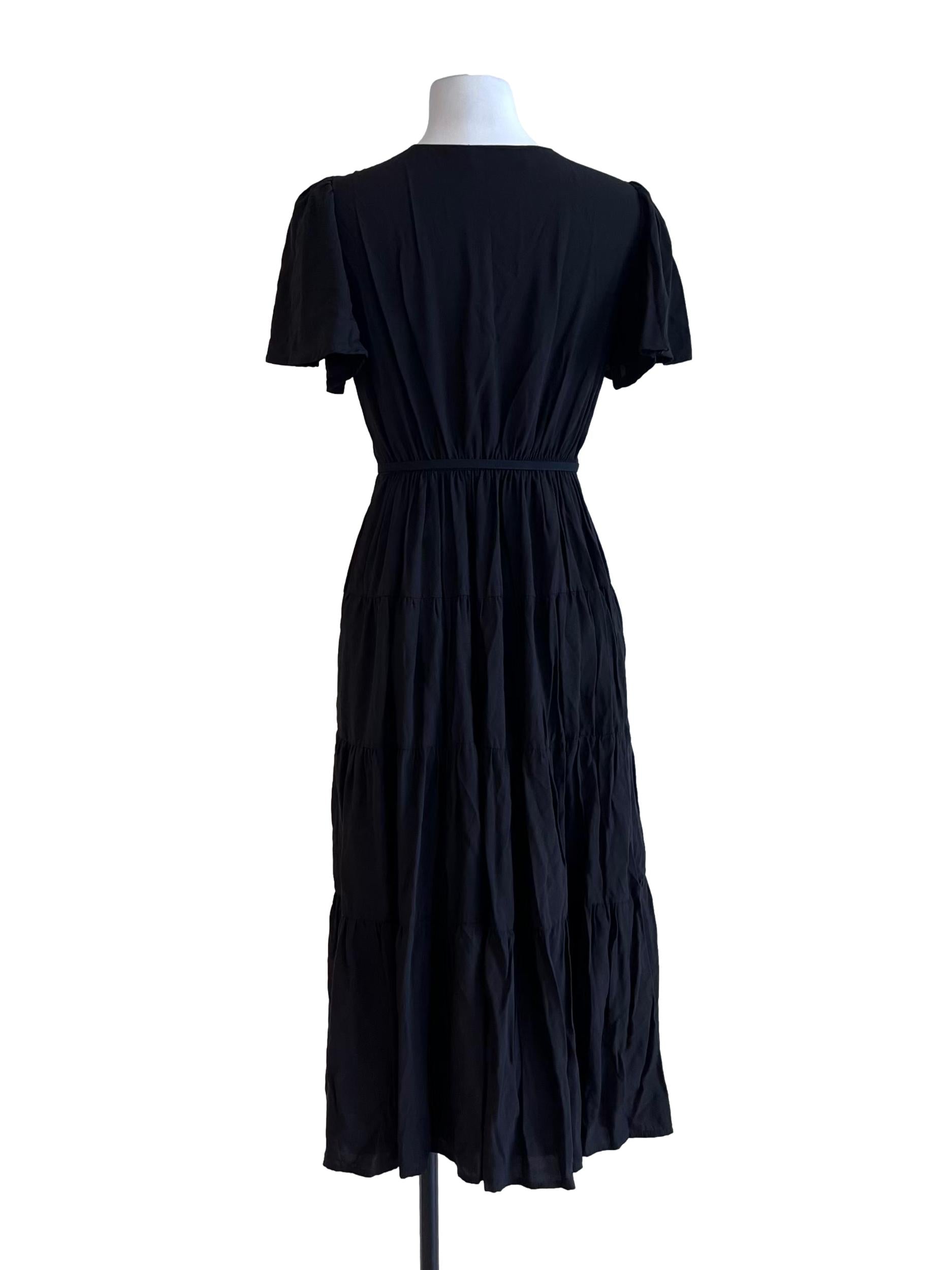 Midnight Black V Neck Puff Sleeve Dress