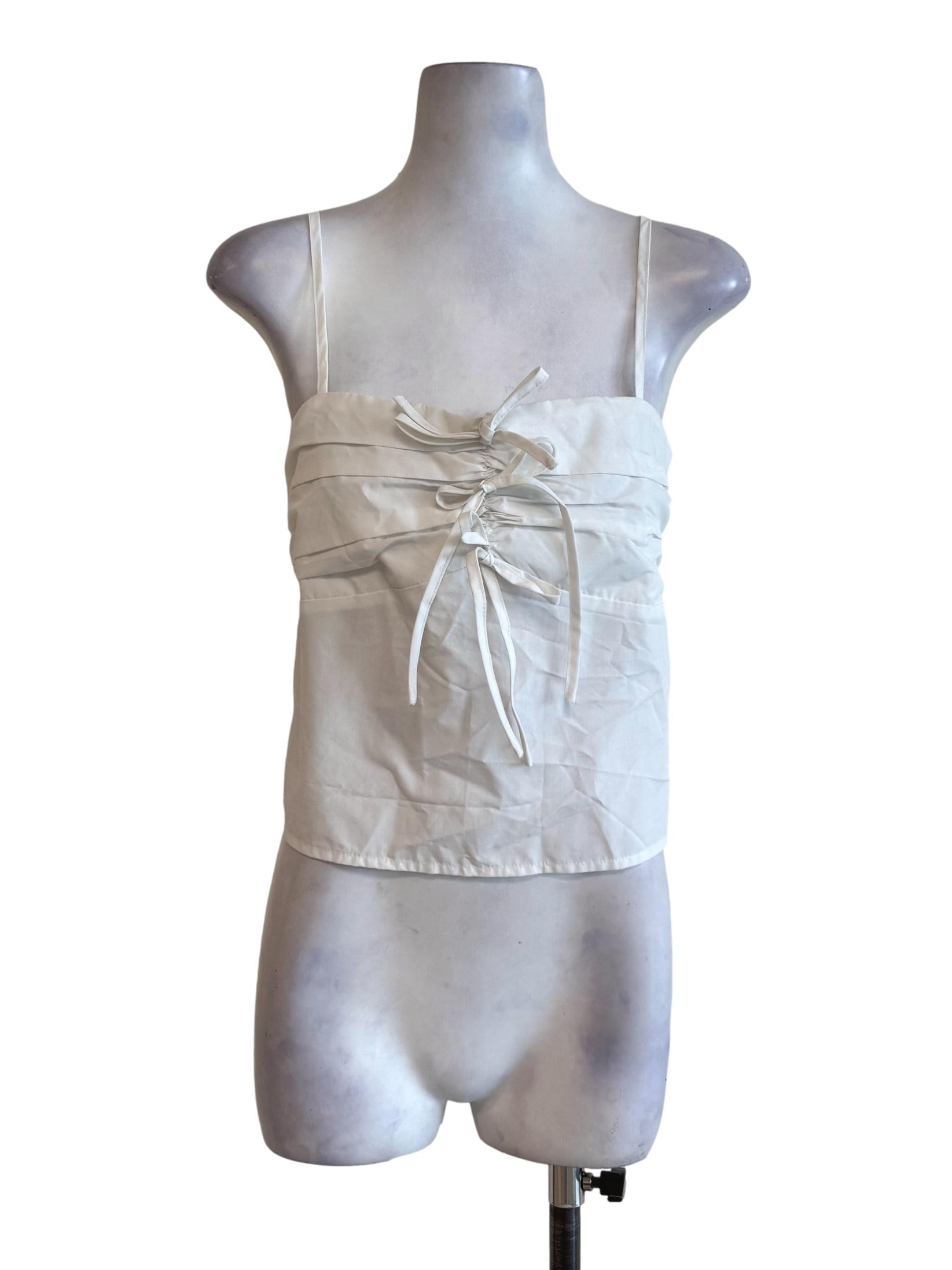 Muted White Three Bows Sleeveless Crop Top TTR