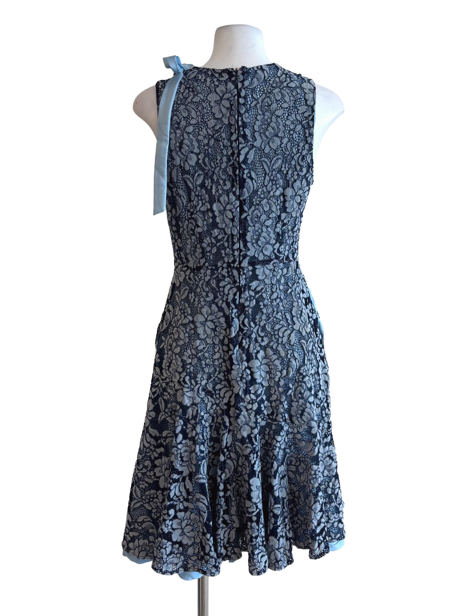 Sky Blue Floral Textured Lace Sheath Dress