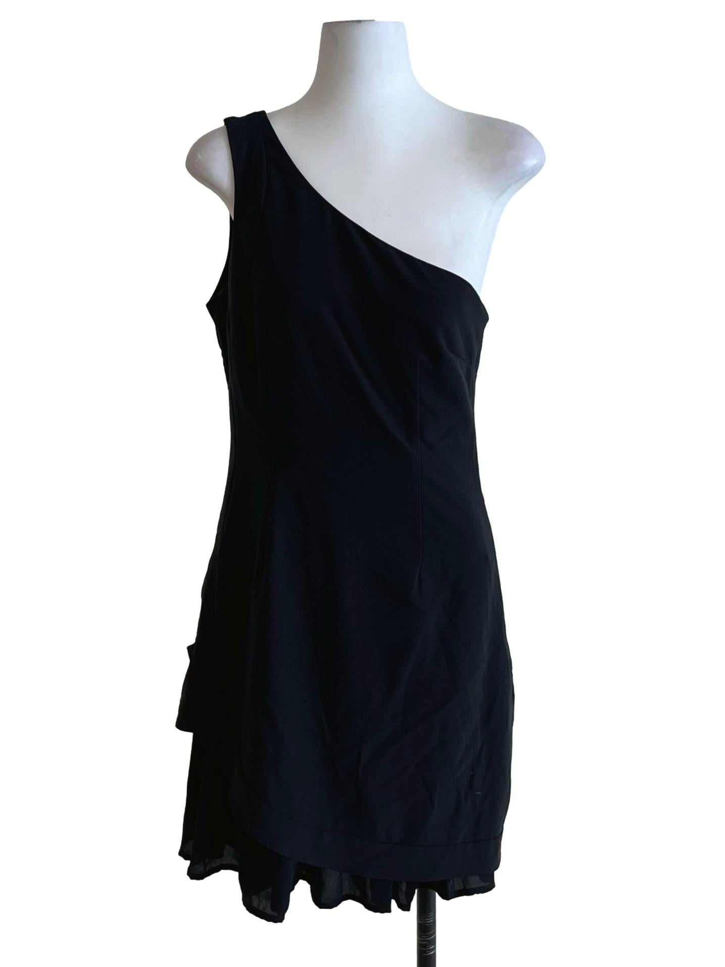 Black Asymmetrical Neckline Sheath Dress