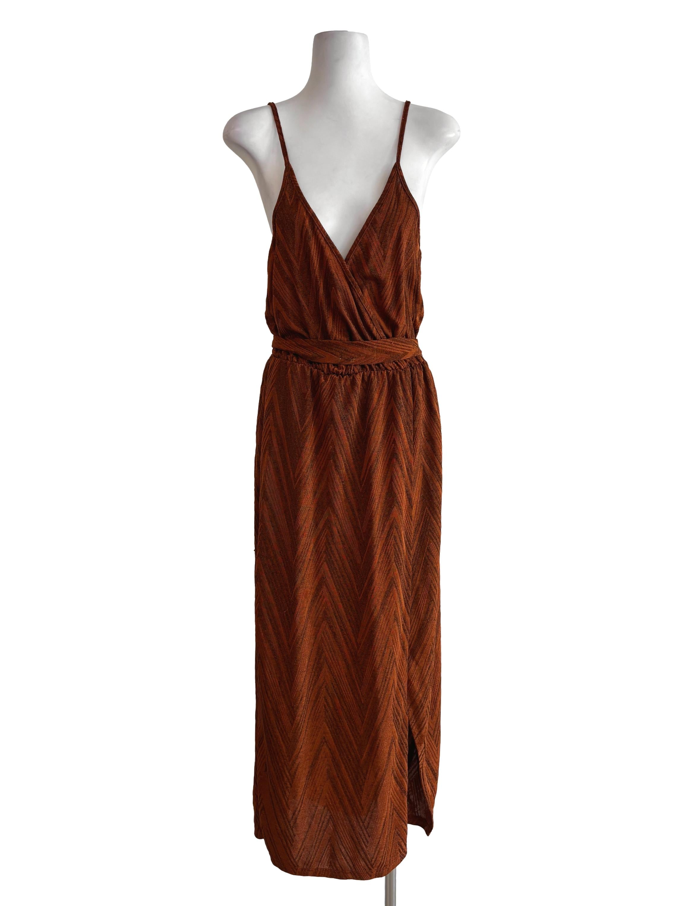 Auburn Brown Spaghetti Strap Slip Dress