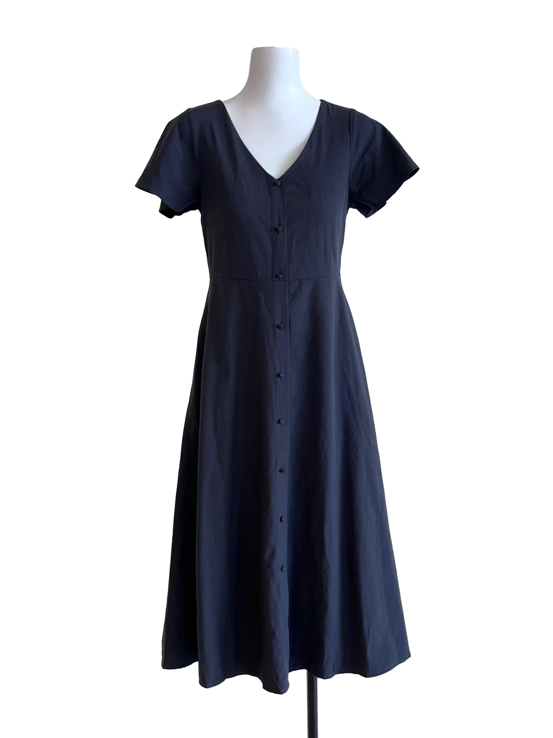 Charcoal Grey V Neck A-Line Dress