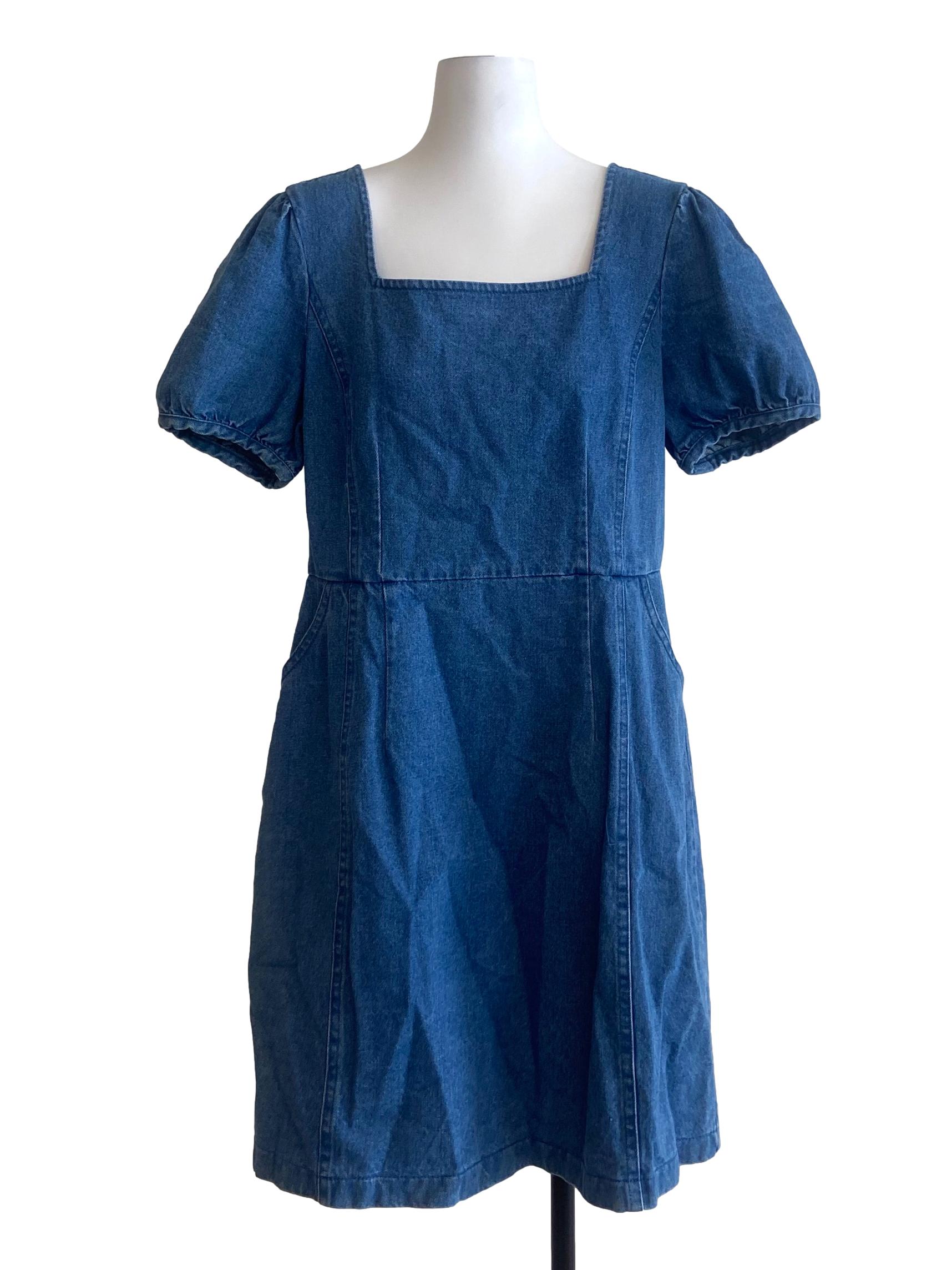 Blue Herringbone A-Line Jeans Dress