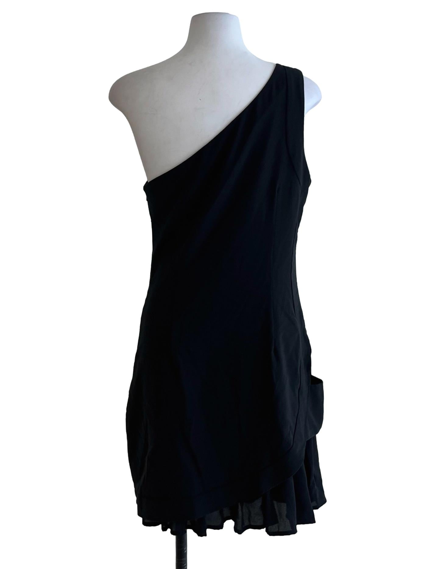 Black Asymmetrical Neckline Sheath Dress