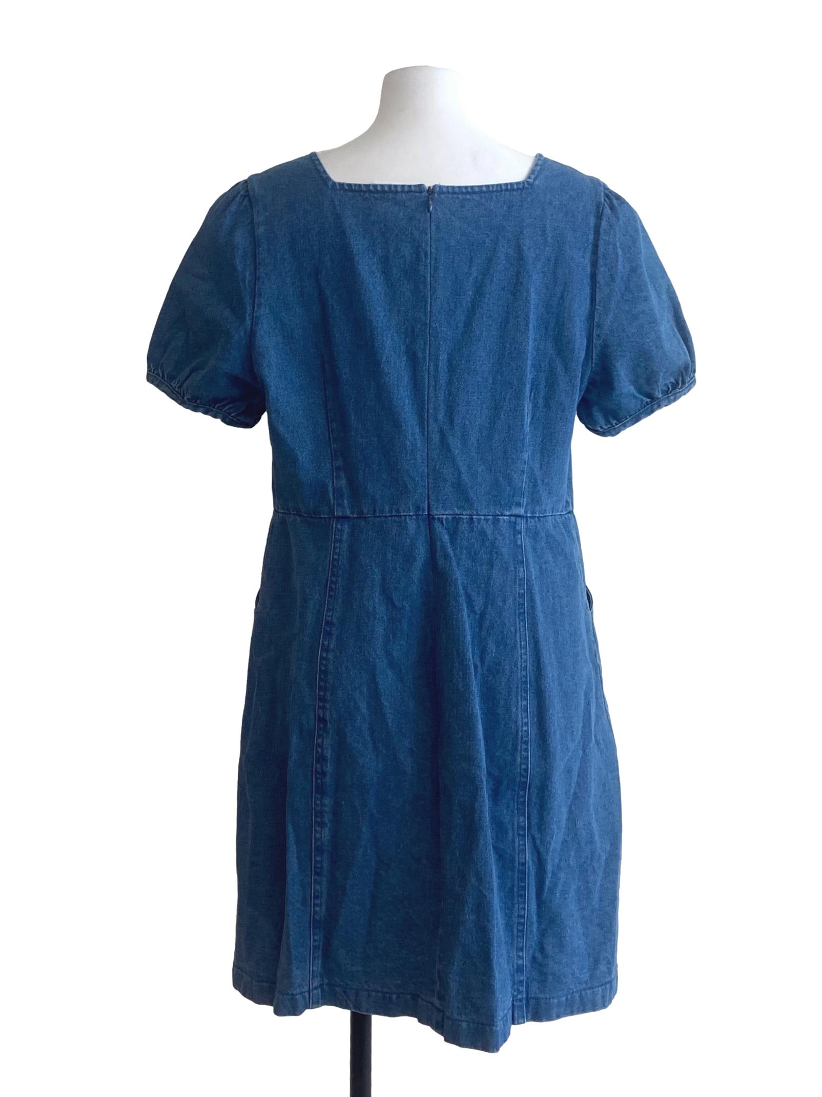 Blue Herringbone A-Line Jeans Dress