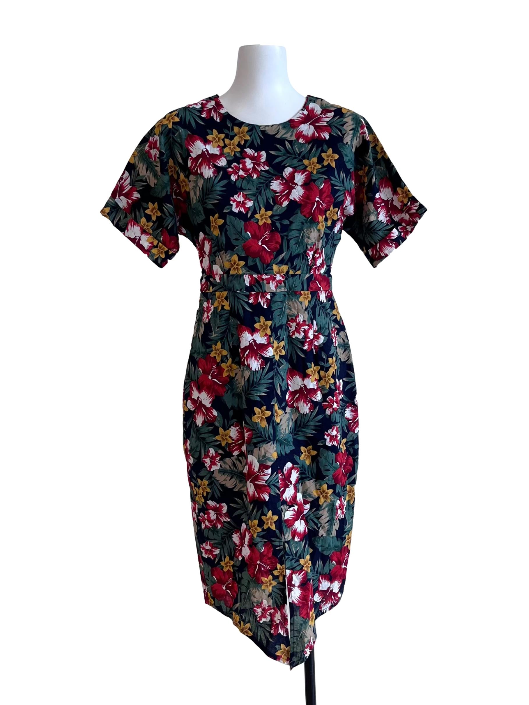 Navy Multi Colour Floral Print Midi Dress