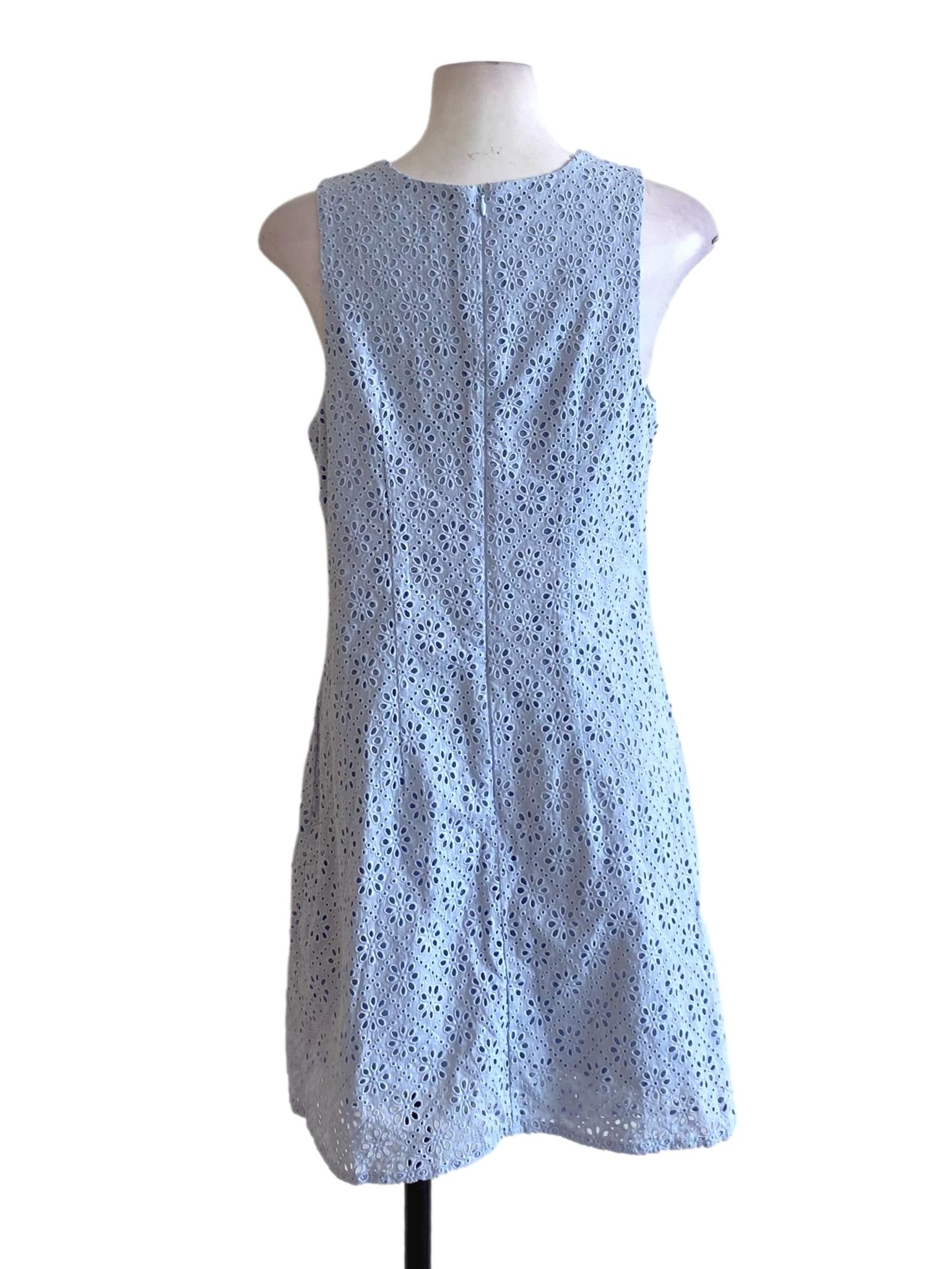 Baby Blue Floral Lace Round Neck Wrap Dress