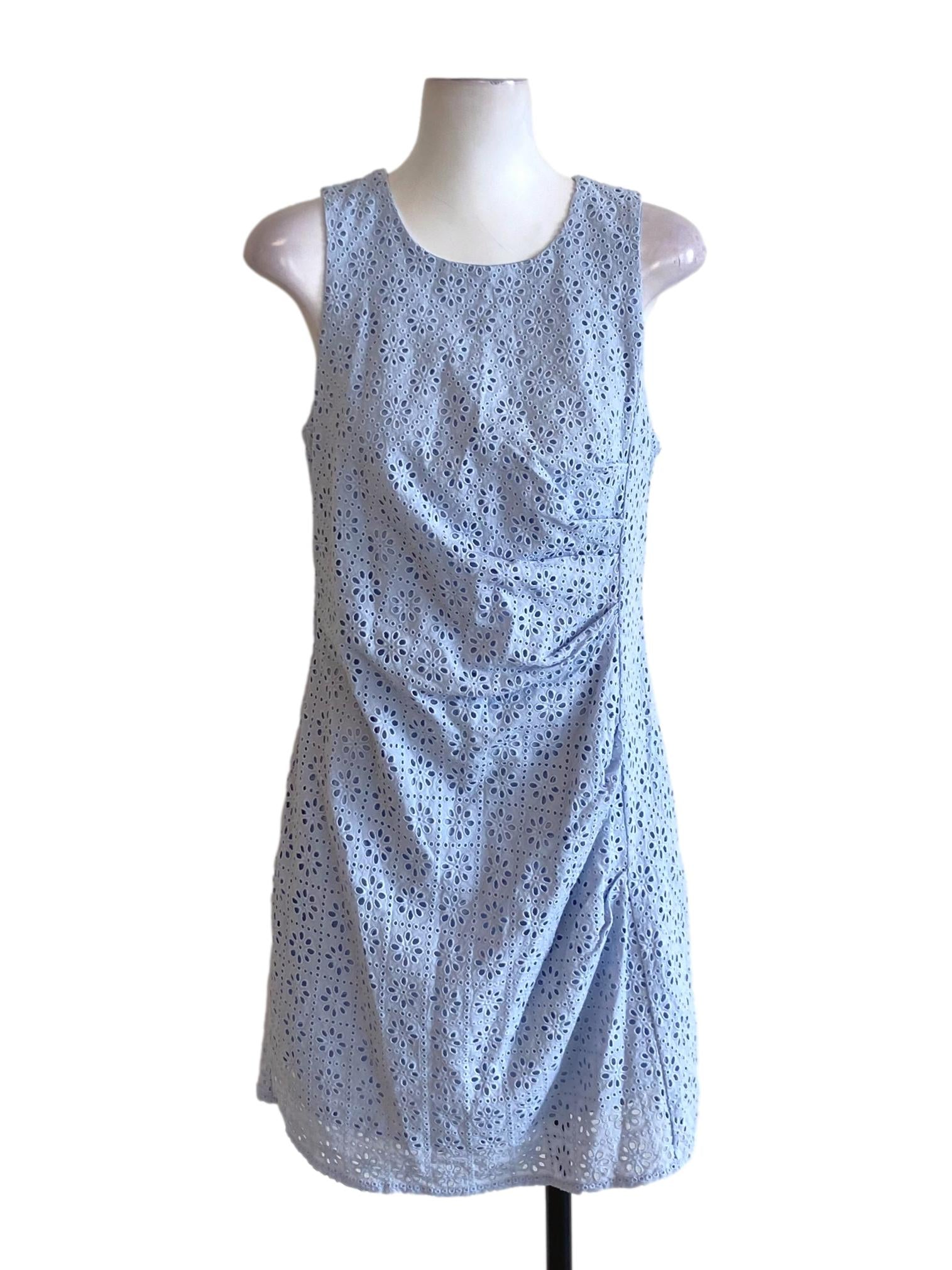 Baby Blue Floral Lace Round Neck Wrap Dress