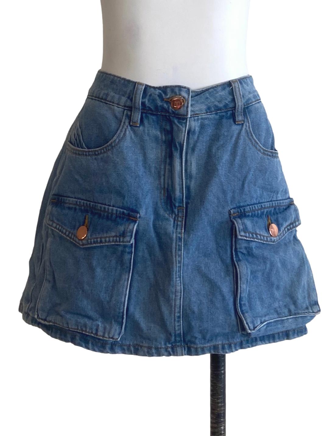 Blue Herringbone Jeans Skirt