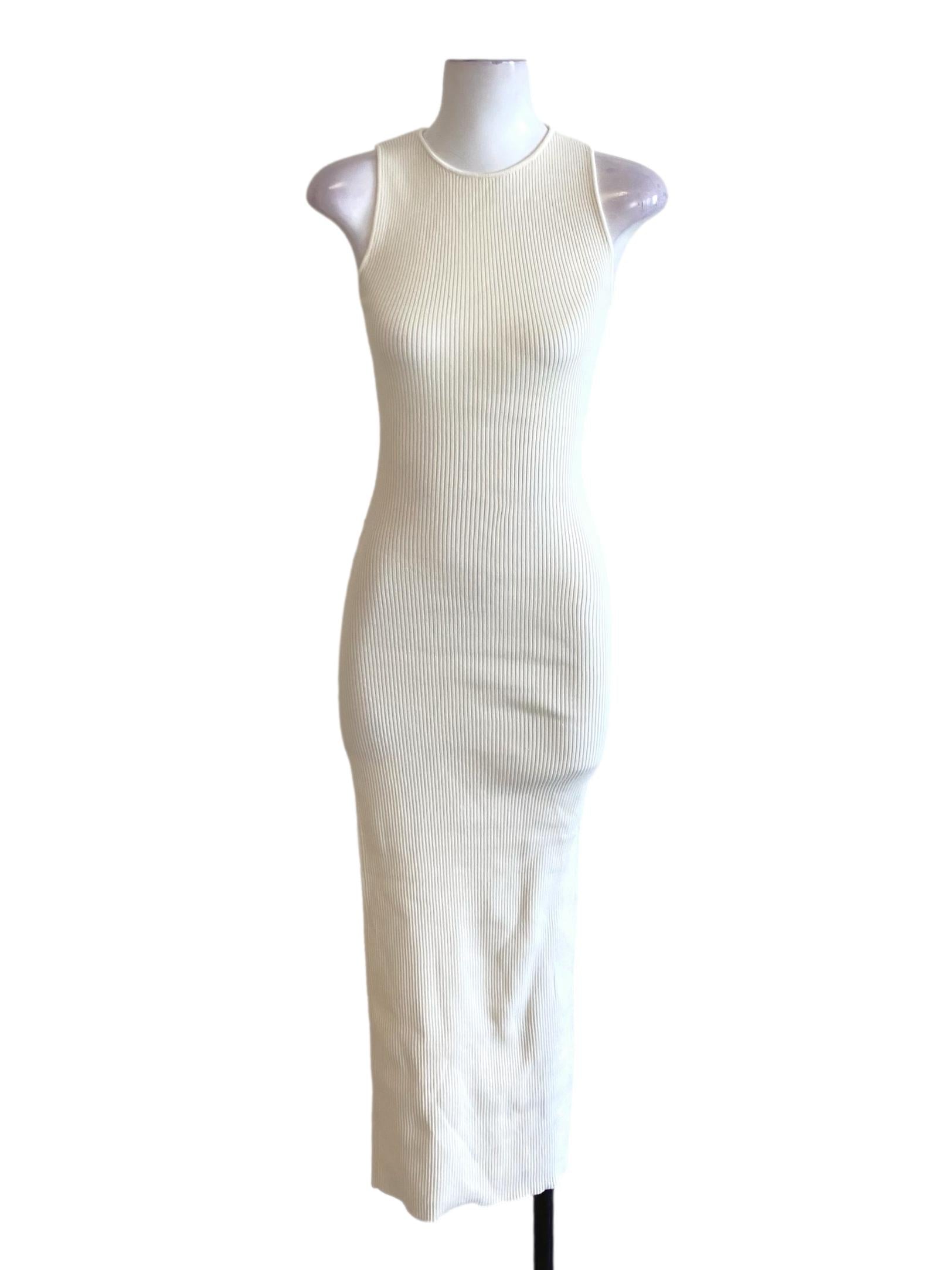 Cream White Knitted Cut Out Back Round Neck Sleeveless Bodycon Dress