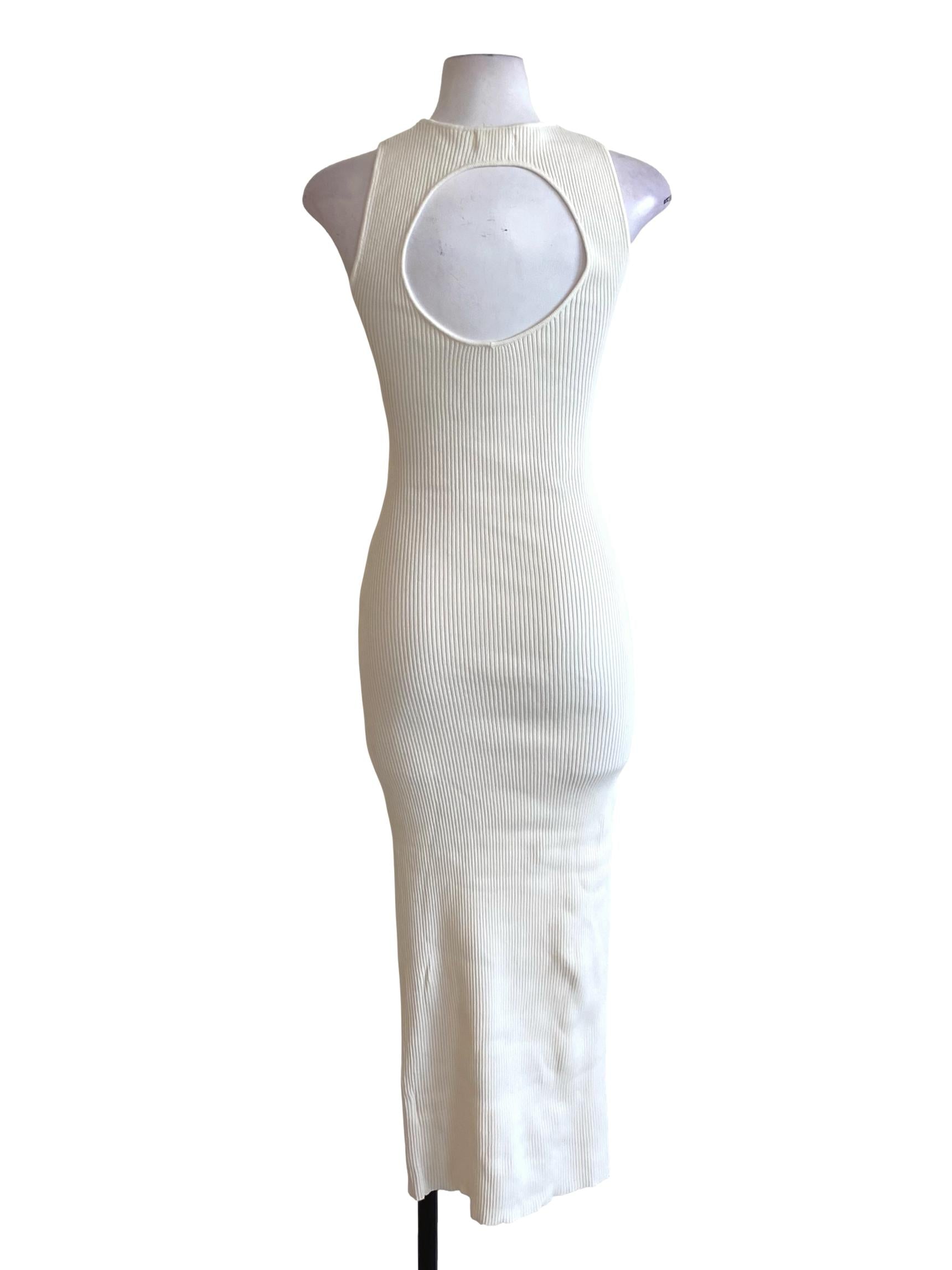 Cream White Knitted Cut Out Back Round Neck Sleeveless Bodycon Dress