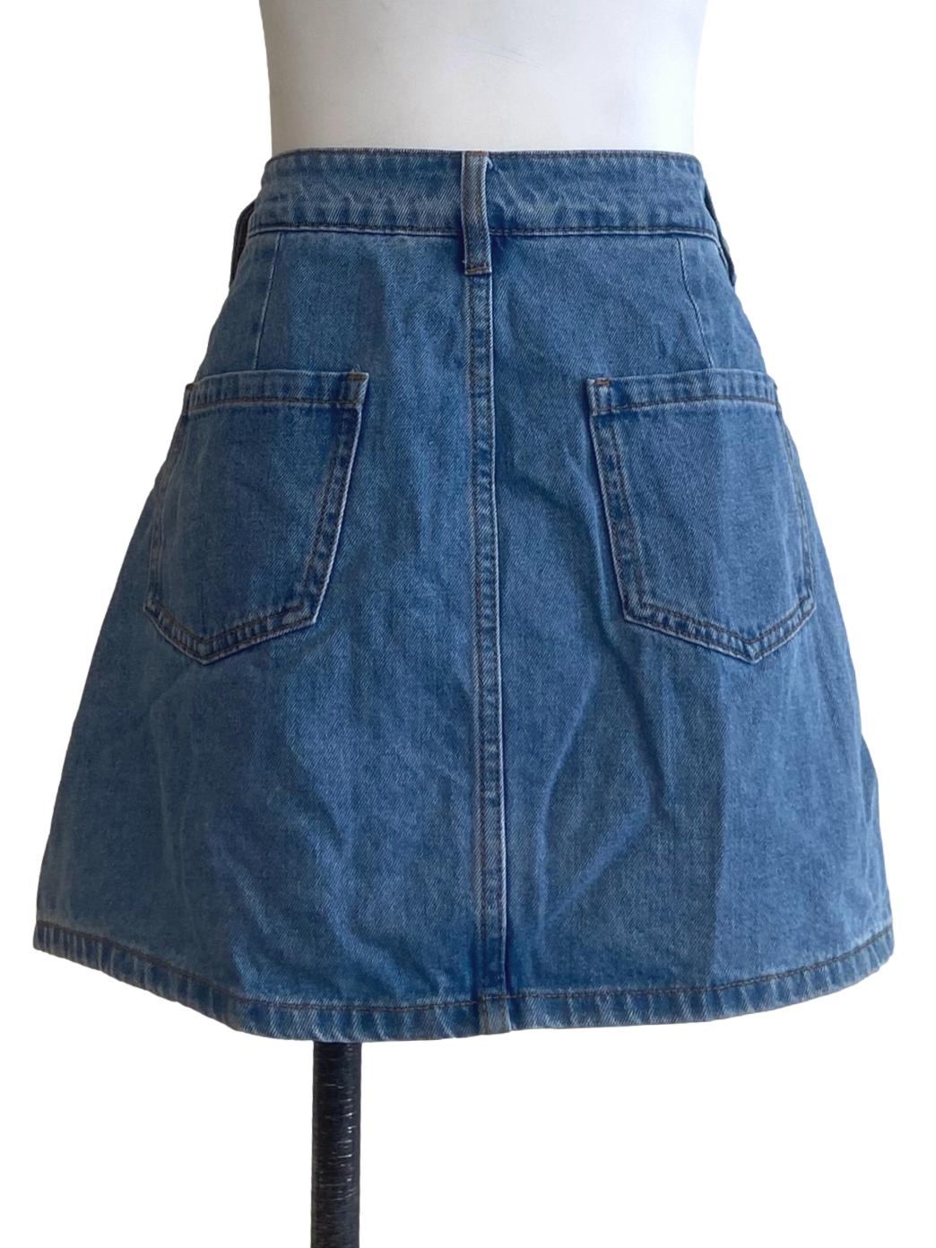 Blue Herringbone Jeans Skirt