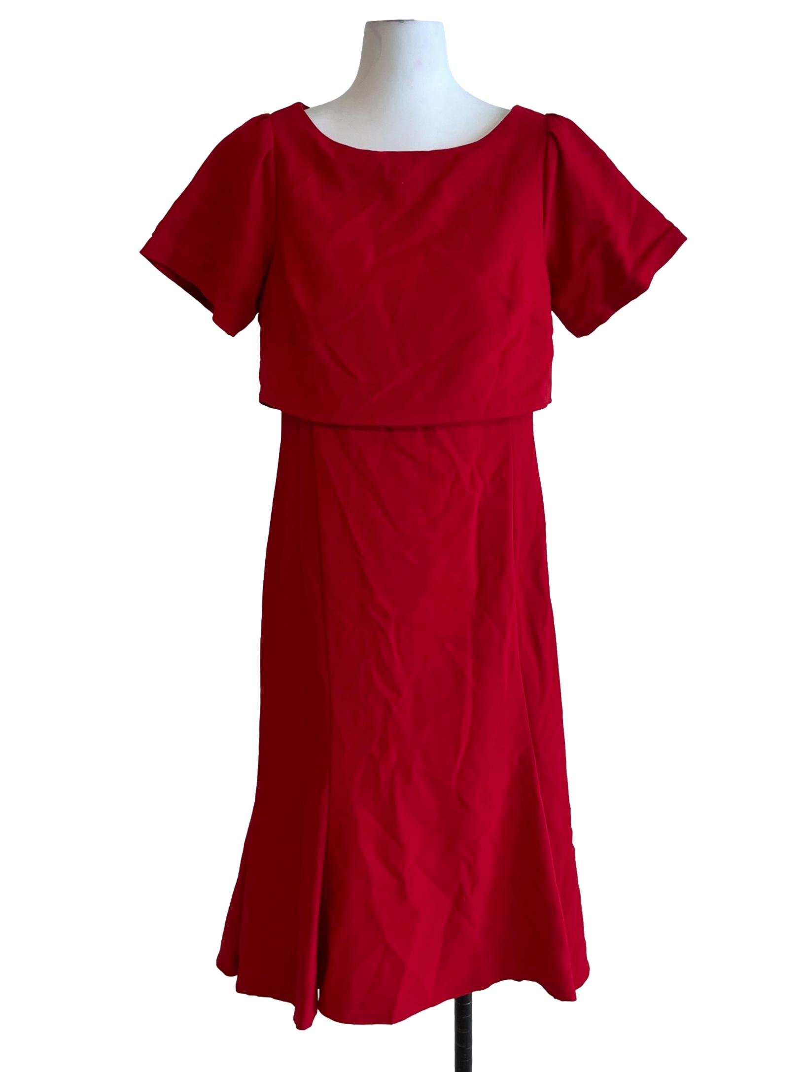 Blood Red Jewel Neckline Empire Dress