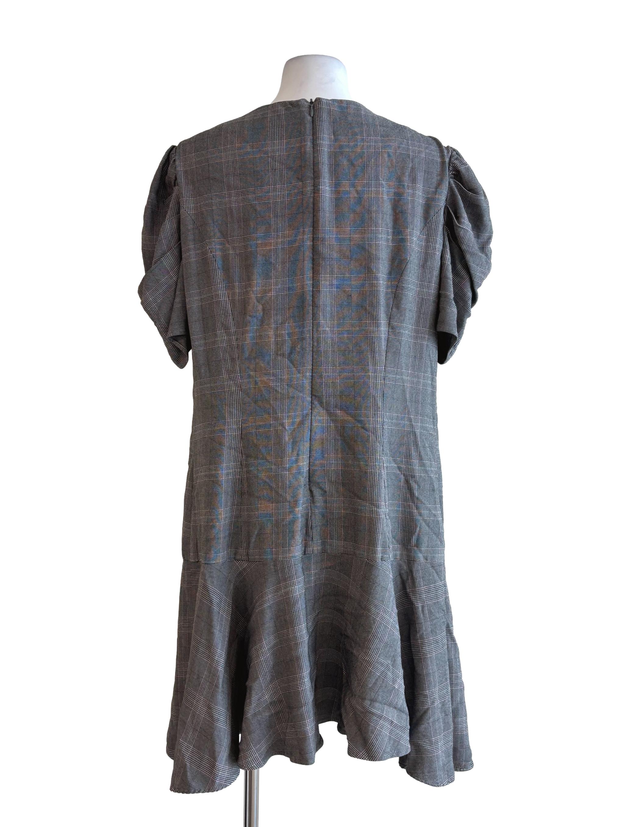 Storm Grey Drop Waist Plaid Dress