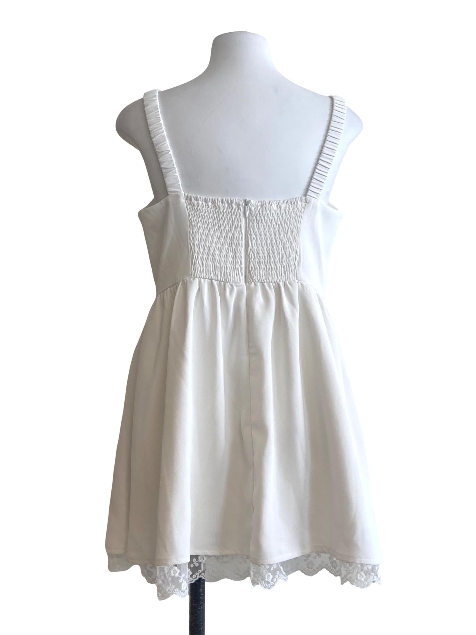 White & Floral Lace Apron Mini Dress