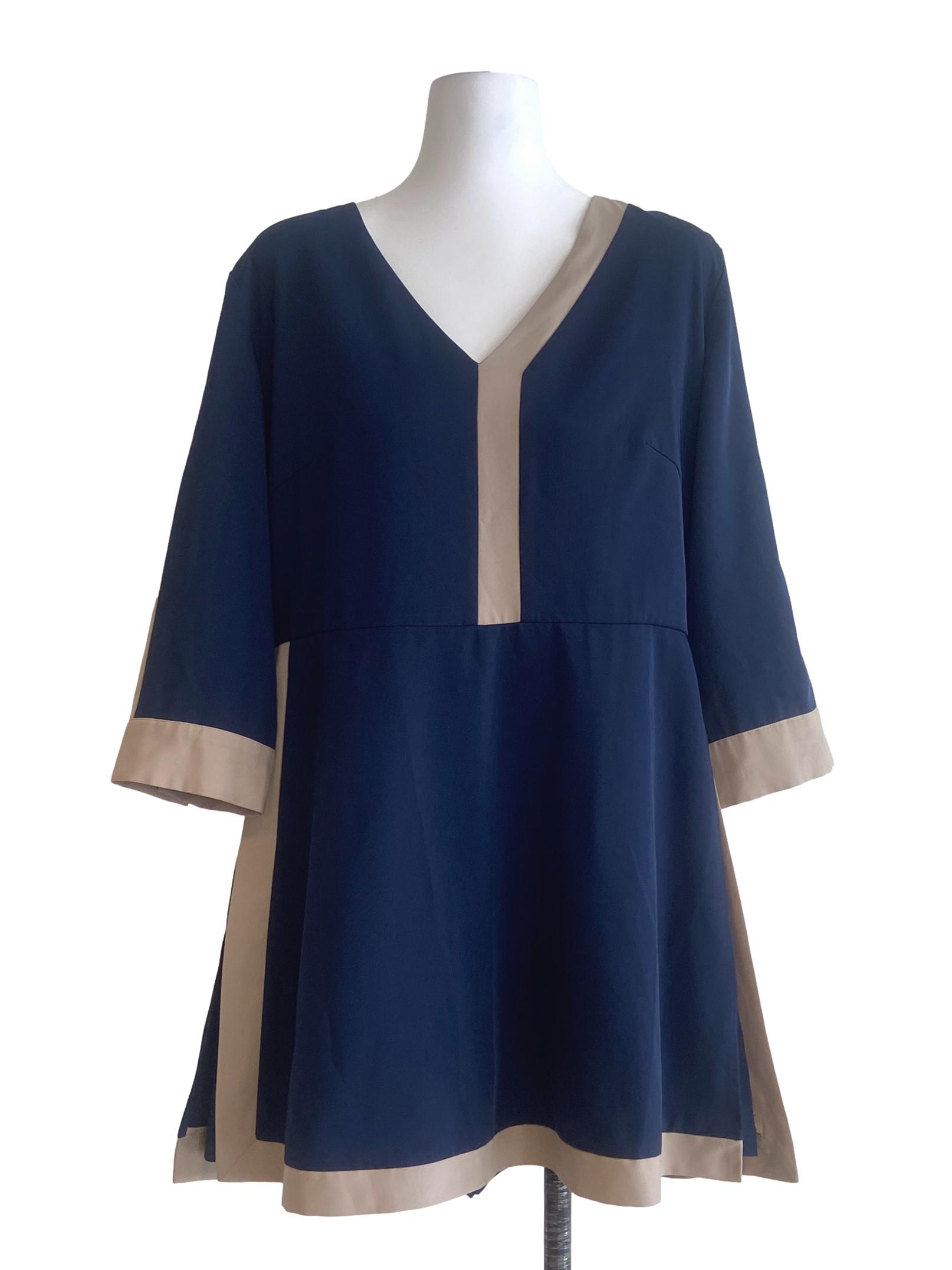 Navy Blue & Bone Beige V-Neck Romper LB