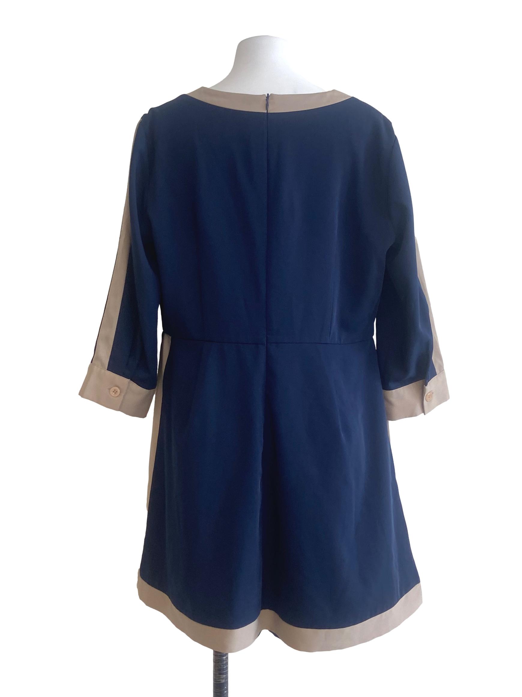 Navy Blue & Bone Beige V-Neck Romper LB
