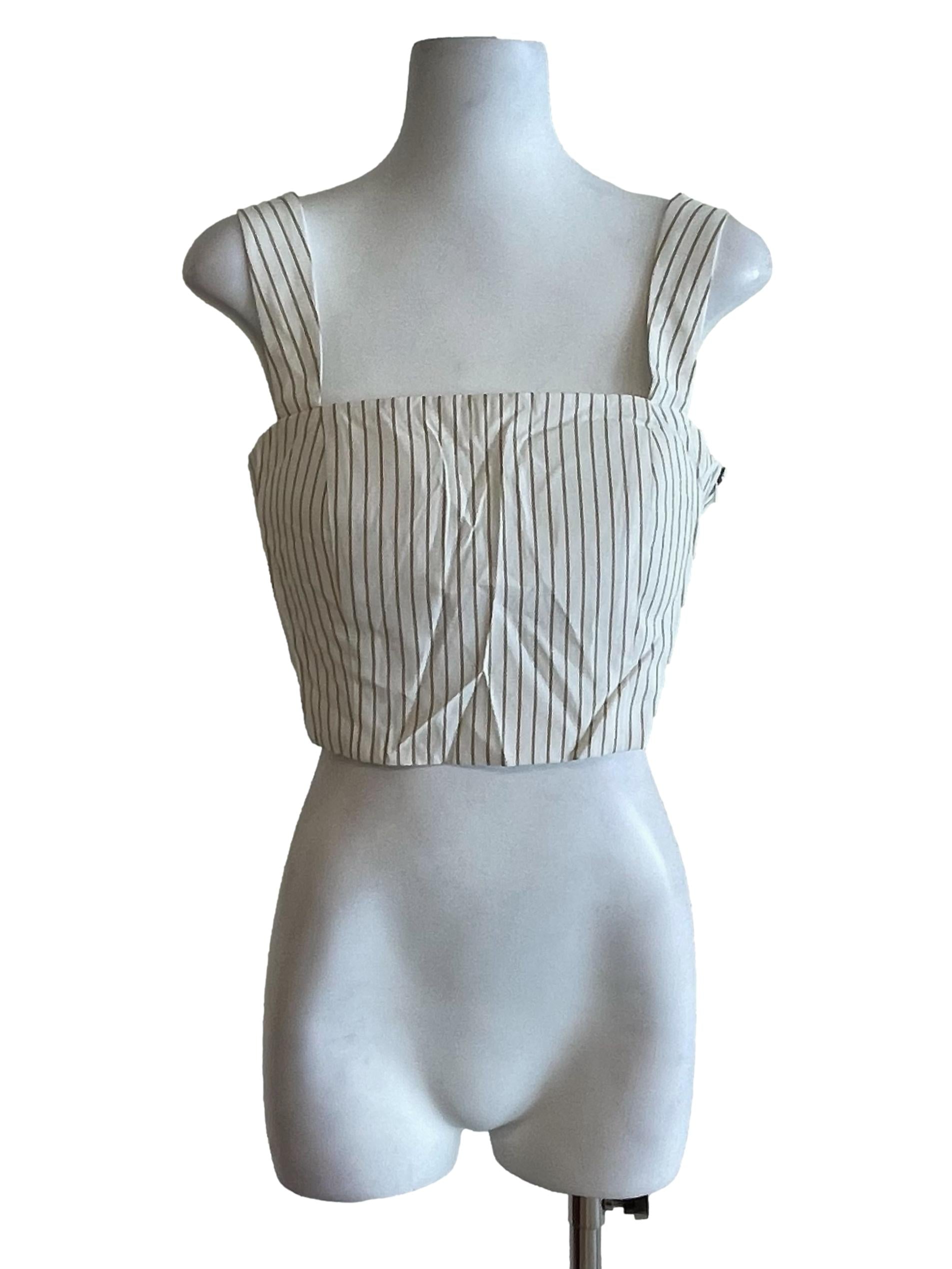 White Candy Stripe Square Neck Crop Top