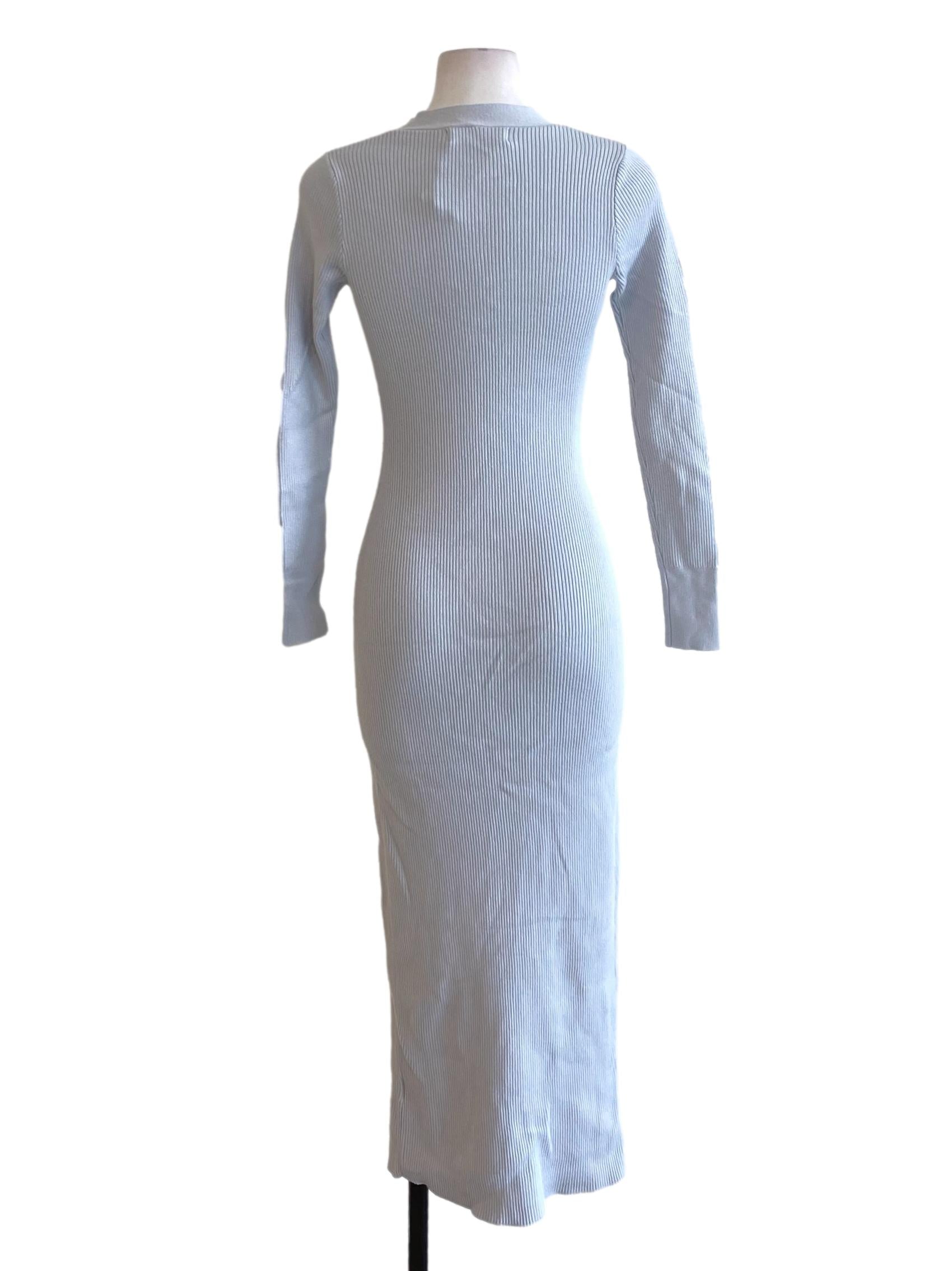 Dusty Blue Buttoned Down Knitted Shirt Bodycon Dress