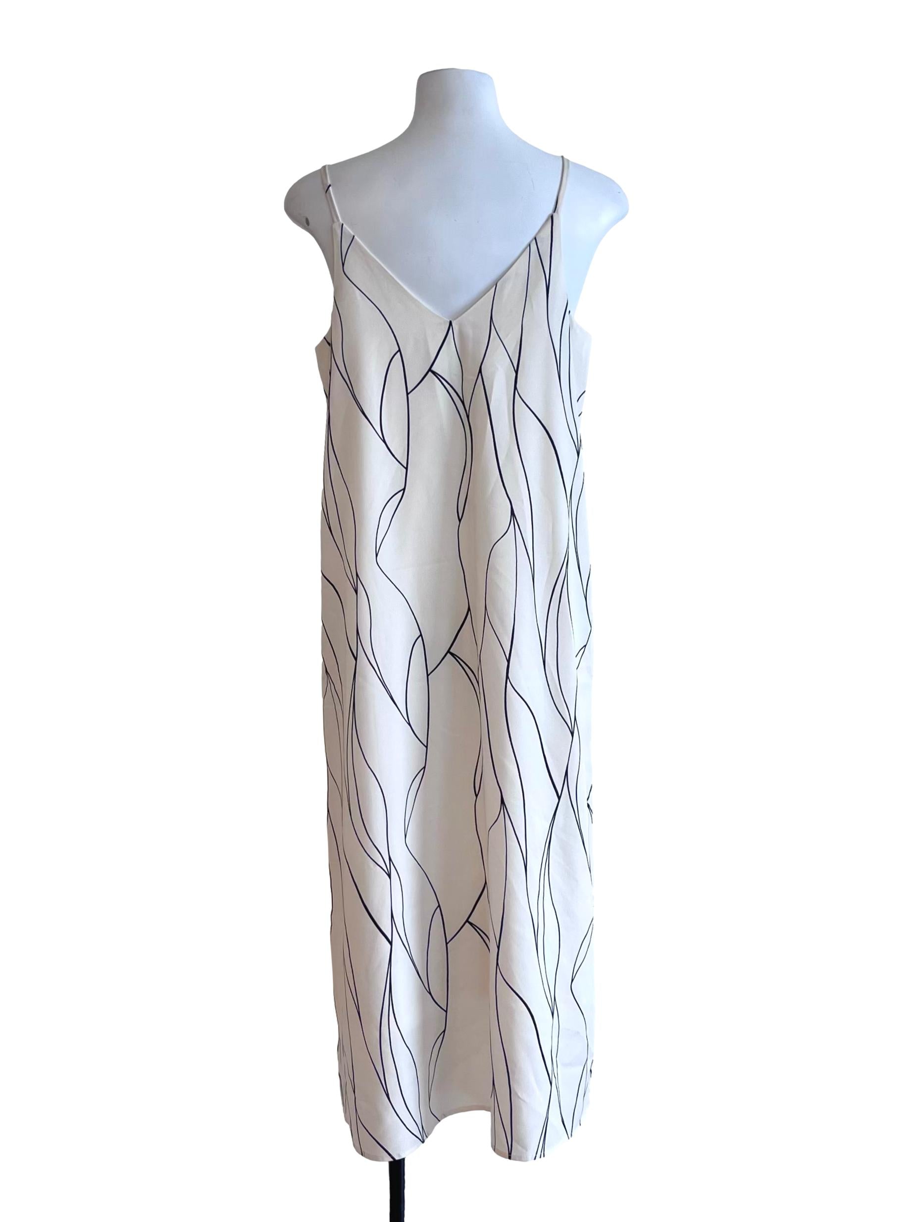 White With Black Abstract Print Slip Dress