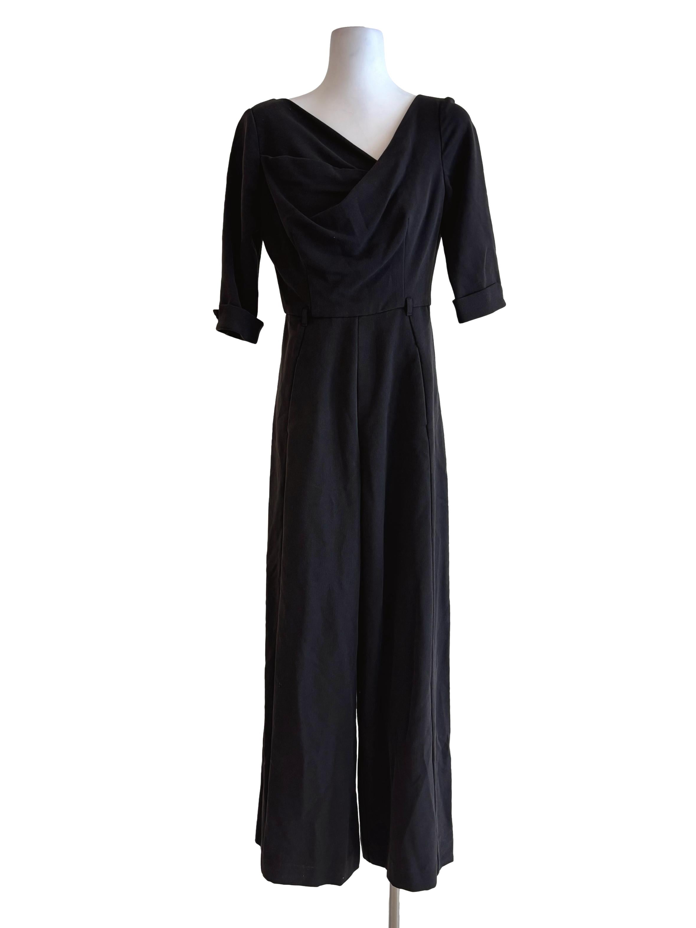 Jet Black Quarter Sleeve Cowl Jumpsuit