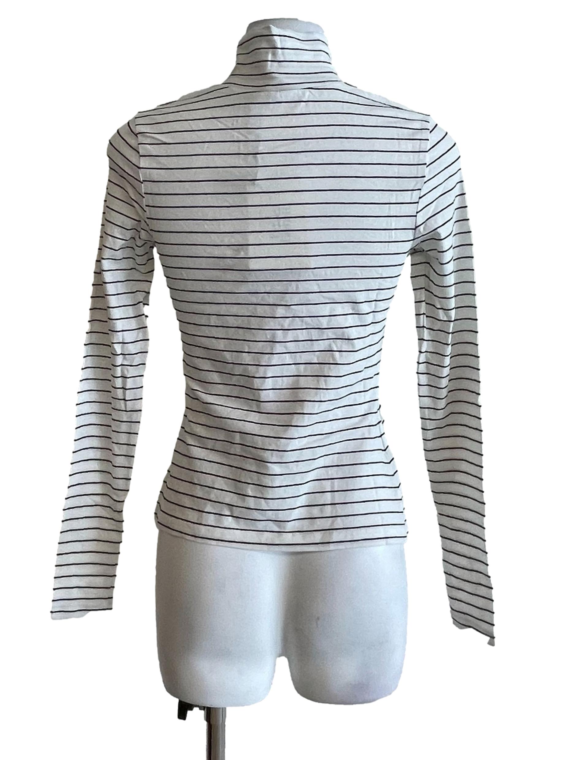 White Pencil Stripe High Neck Top