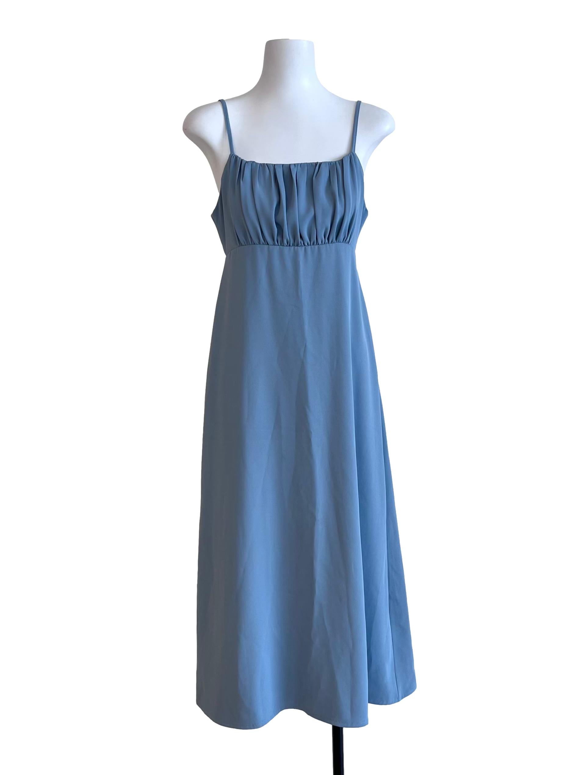 Blue Straight Cut Dress With Tie Back