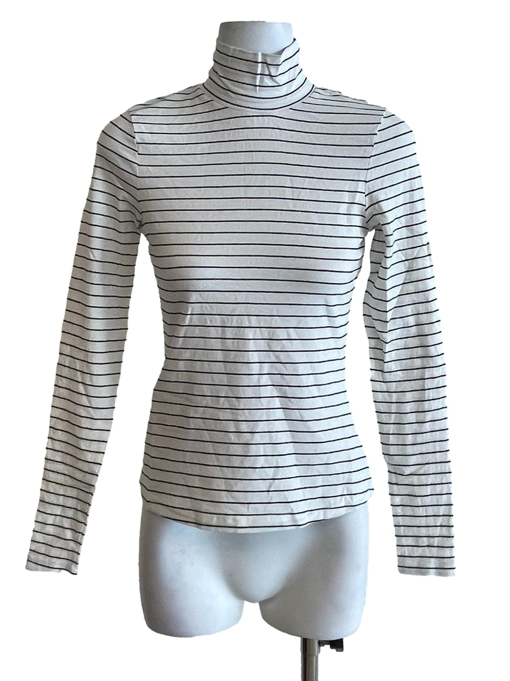 White Pencil Stripe High Neck Top