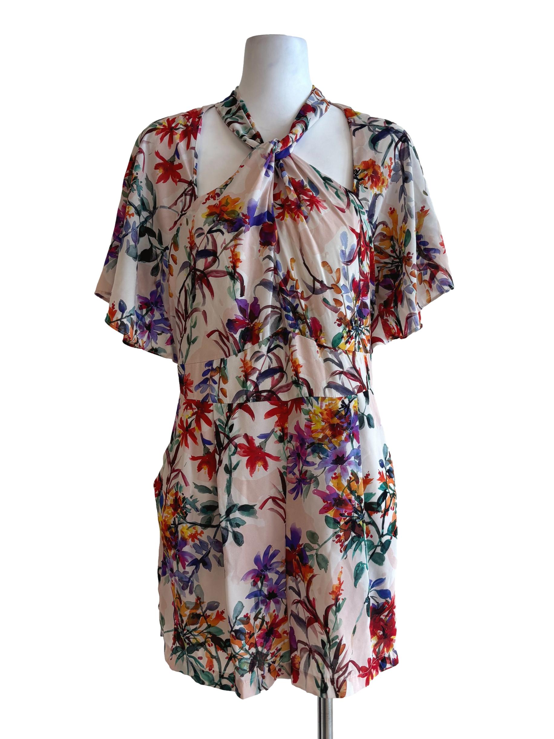 Pink Salt Floral Neck Cut Out Rompers