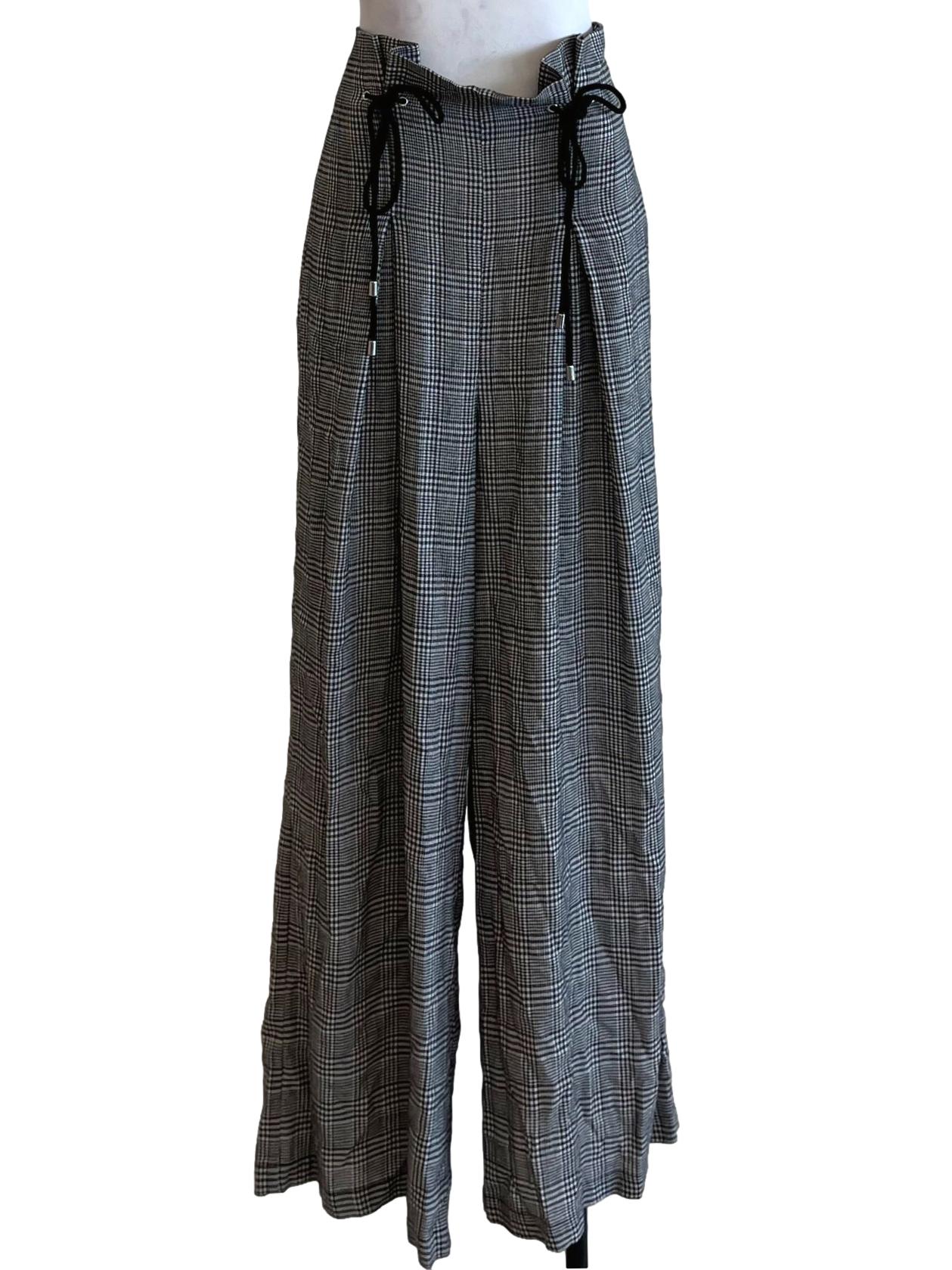 Black Tartan High-Waisted Wide Leg Pants