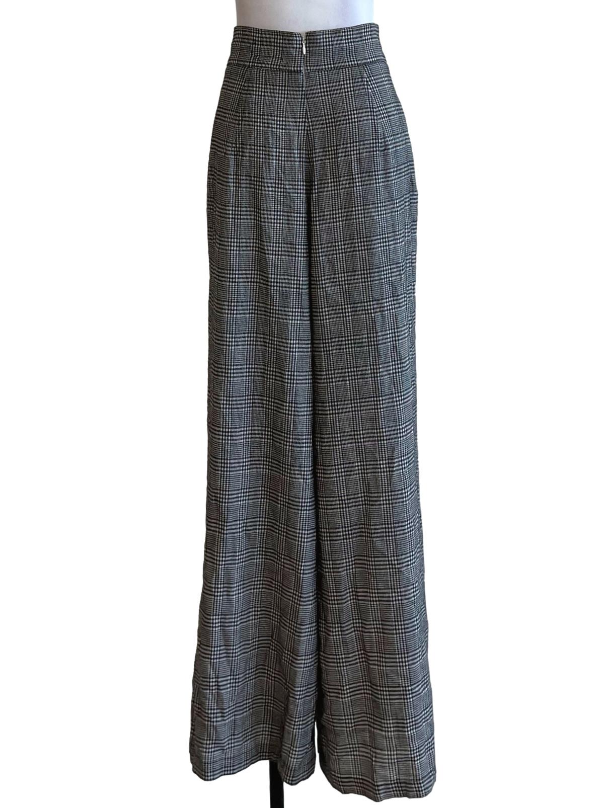 Black Tartan High-Waisted Wide Leg Pants