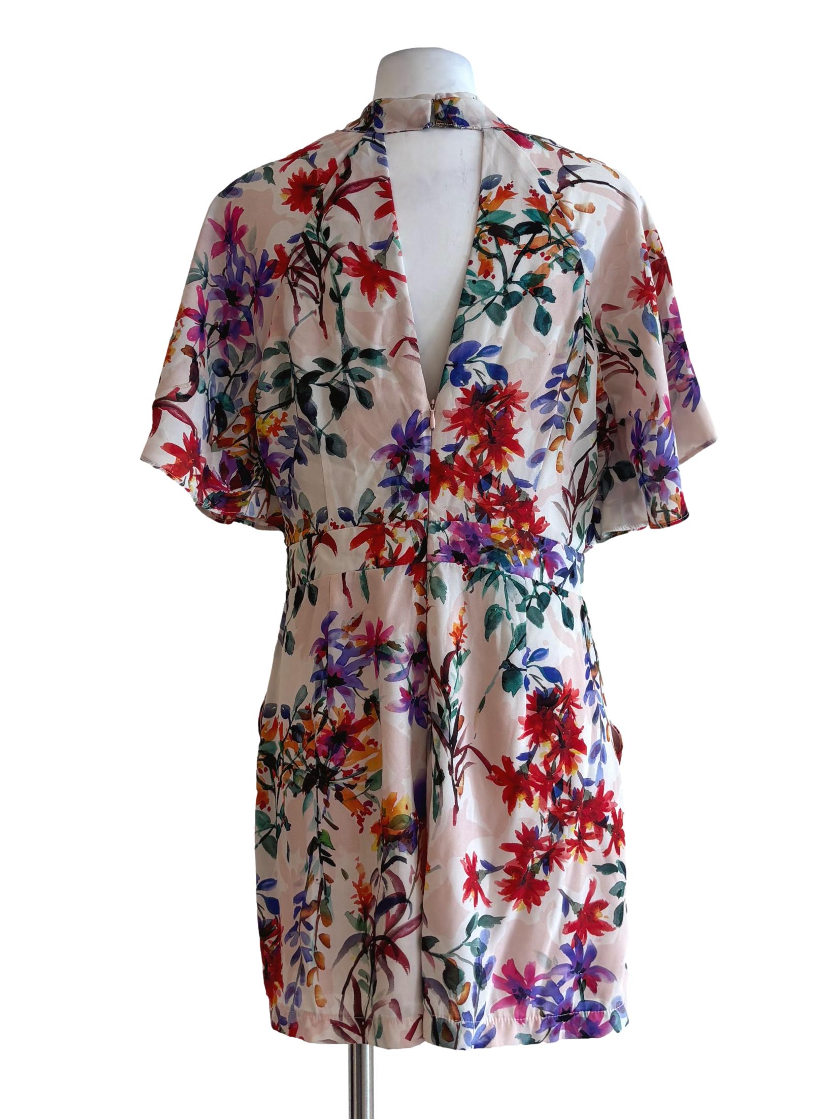 Pink Salt Floral Neck Cut Out Rompers