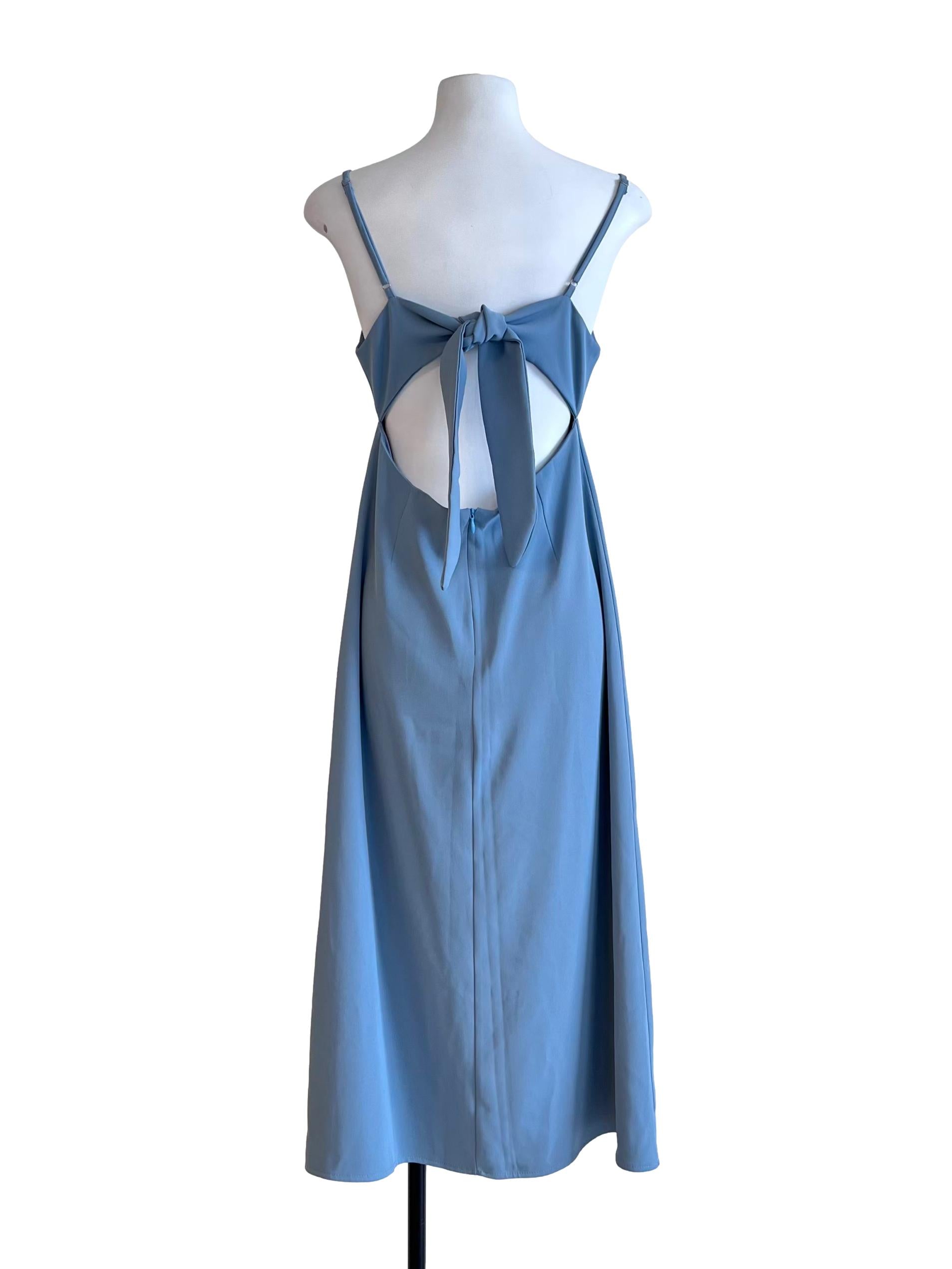 Blue Straight Cut Dress With Tie Back