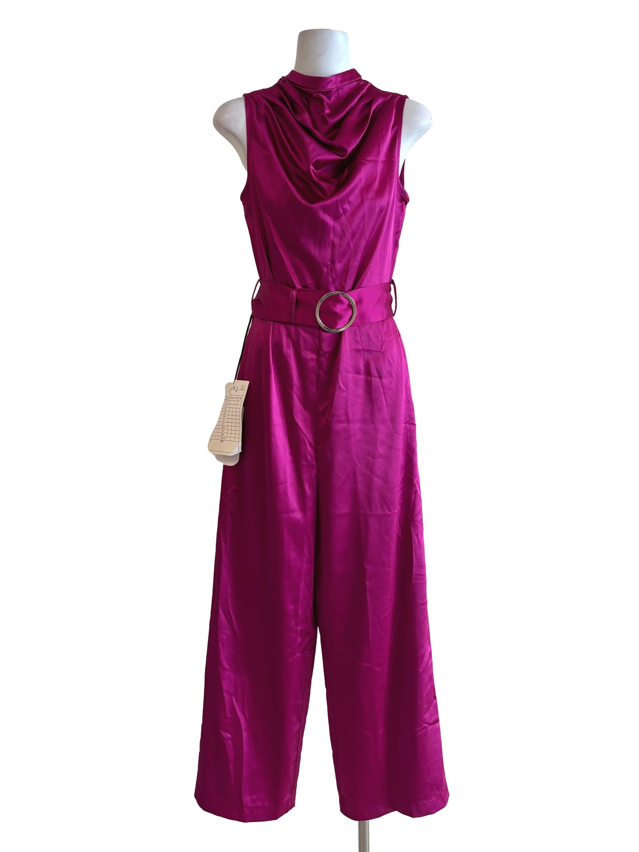 Magenta Sleeveless Satin Jumpsuit