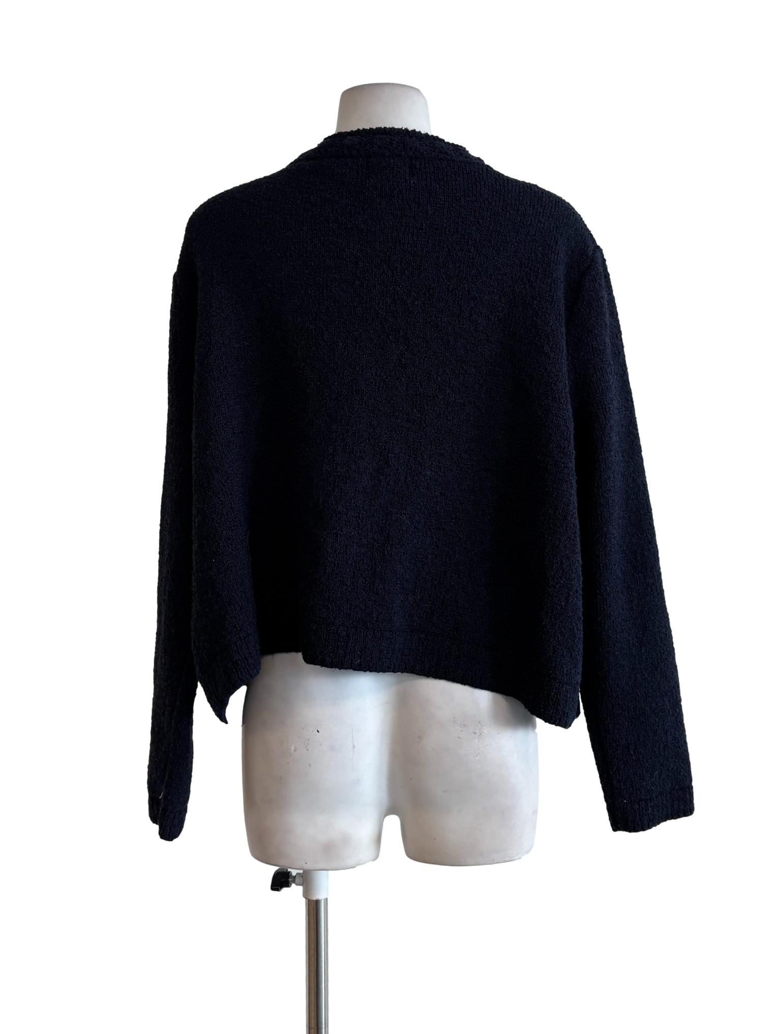 Blue Black Buttoned Fuzzy Tweed Jacket