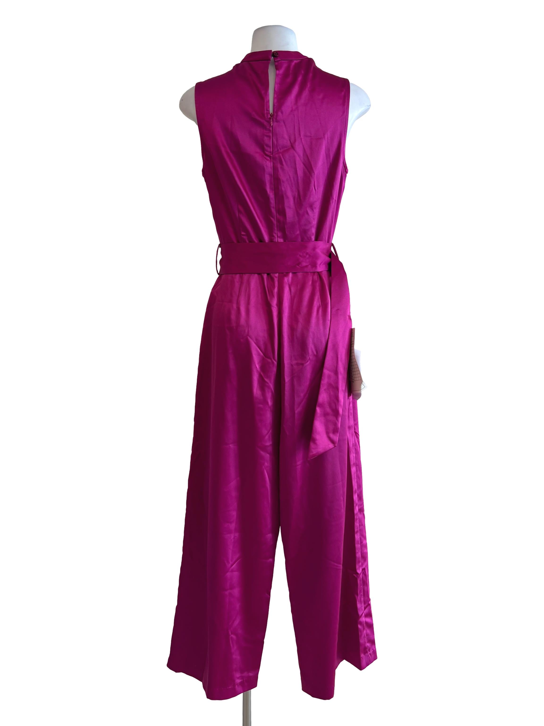 Magenta Sleeveless Satin Jumpsuit