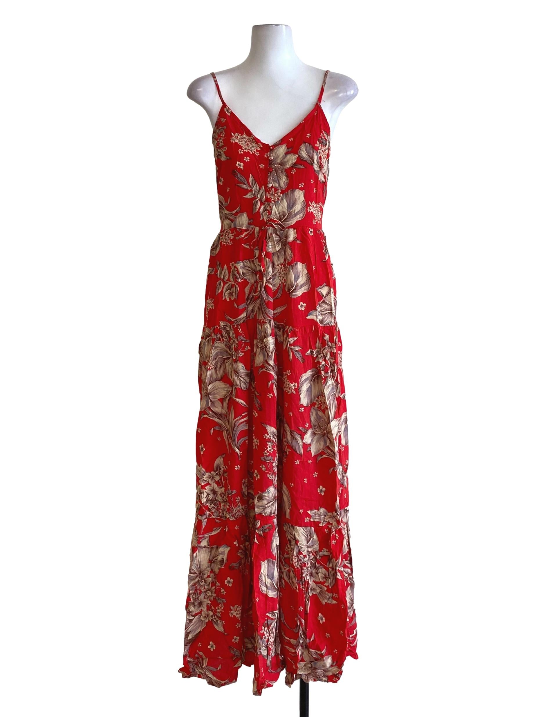 Candy Red Floral Spaghetti Strap Babydoll Dress