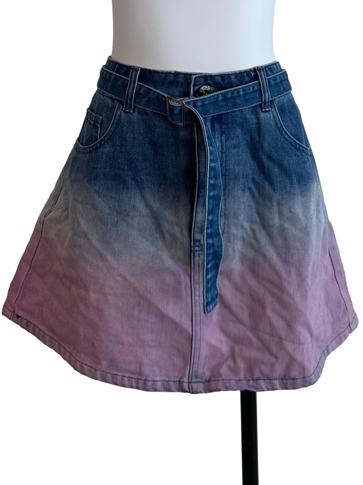 Blue Pink Ombre Denim Strap Skorts