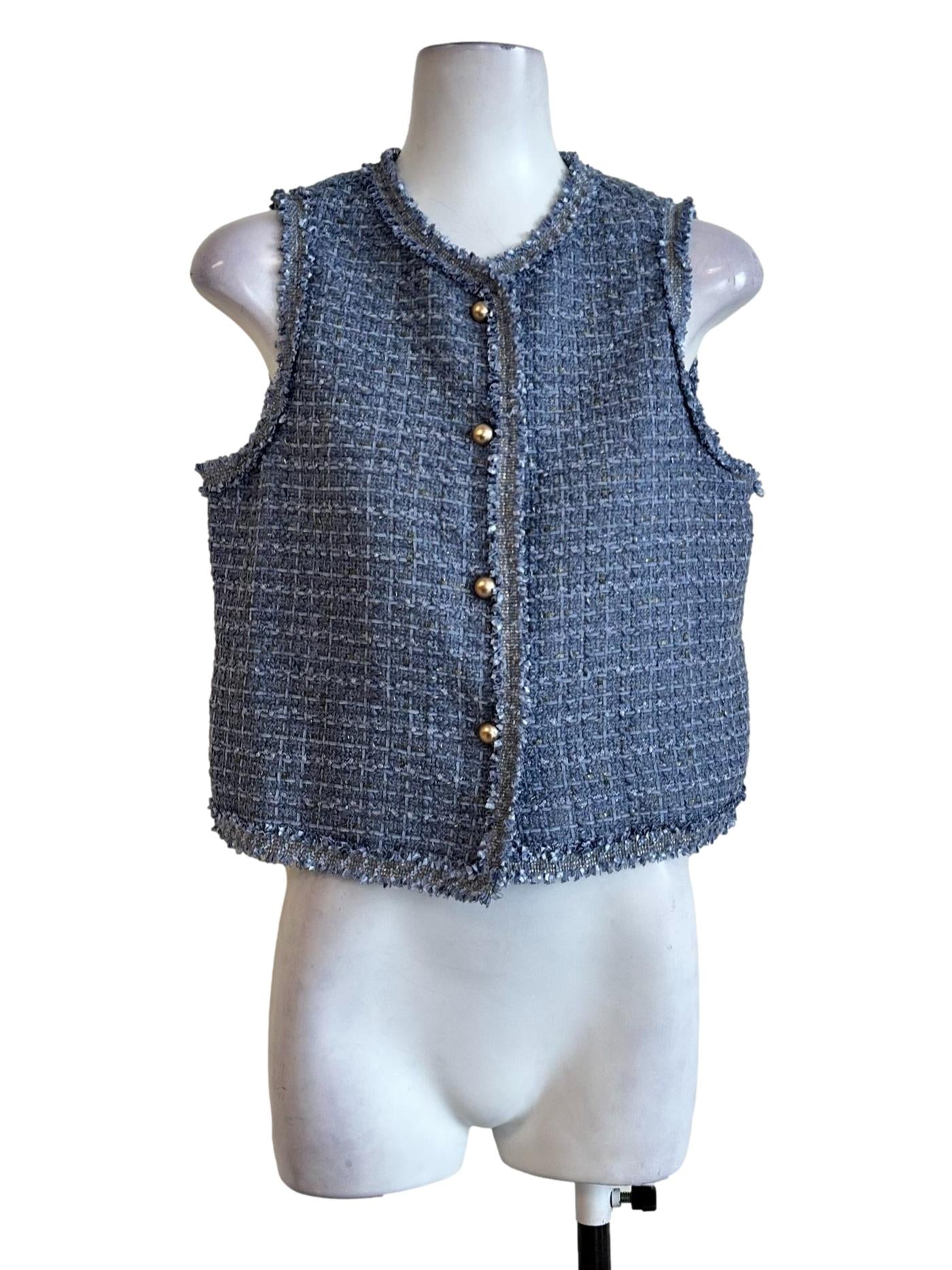 Bluish Grey Tweed Pattern Vest