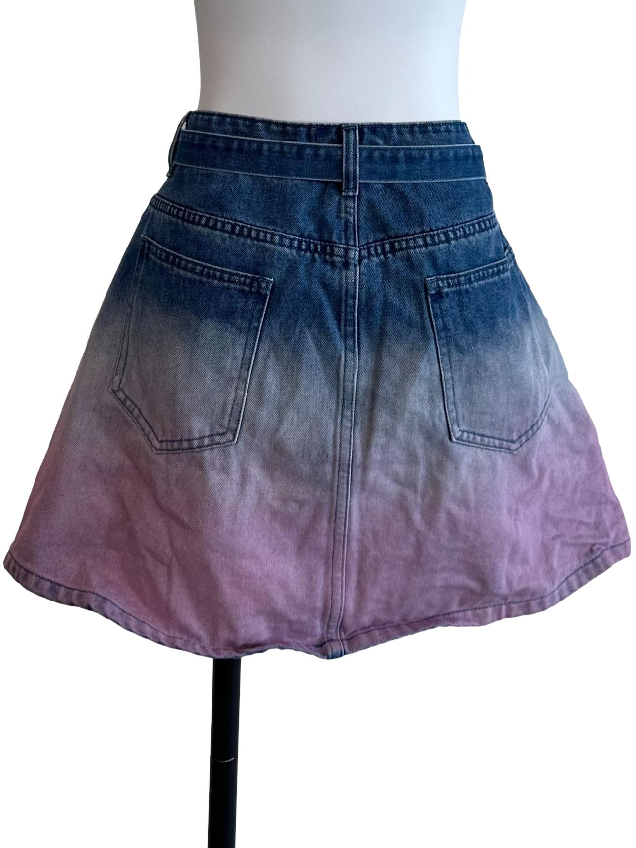 Blue Pink Ombre Denim Strap Skorts
