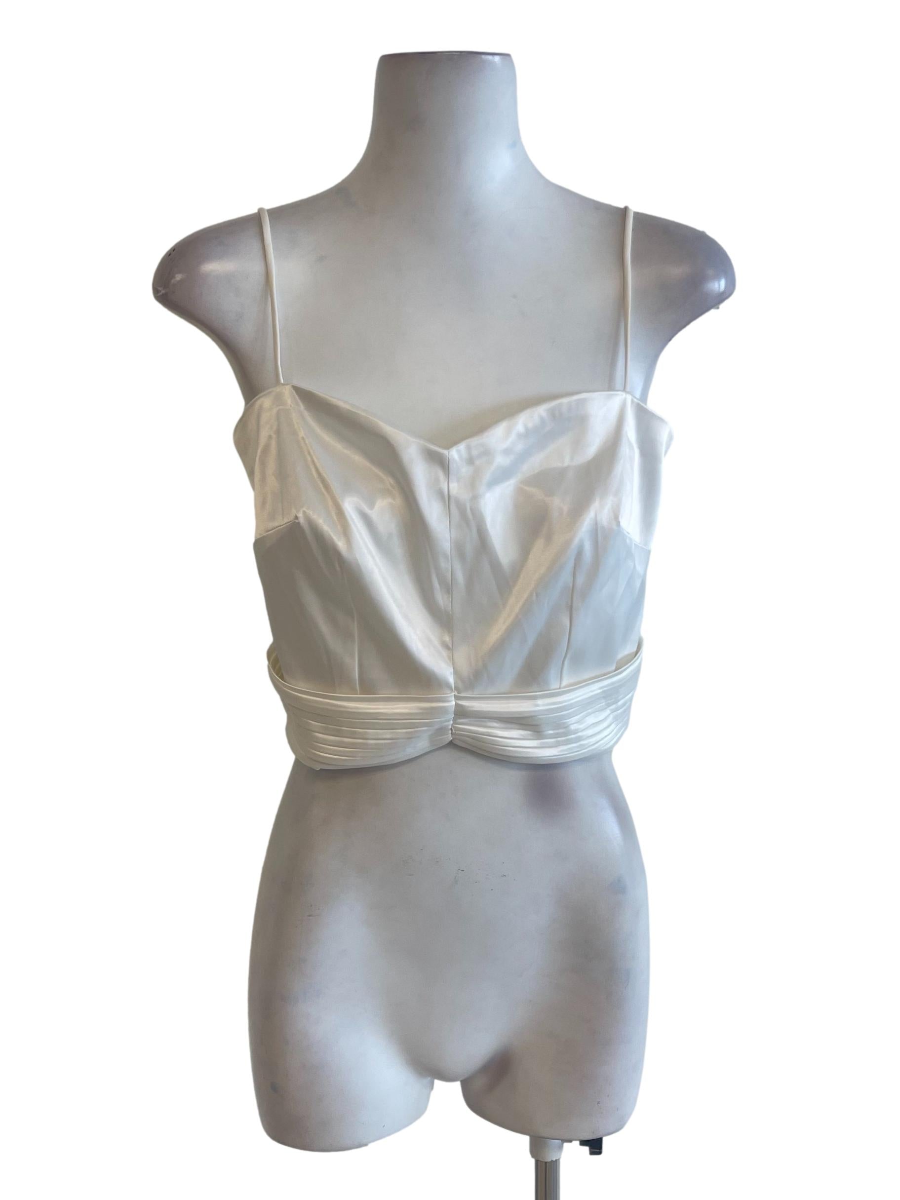 White Silk Spaghetti Strap Sweetheart Neck Top
