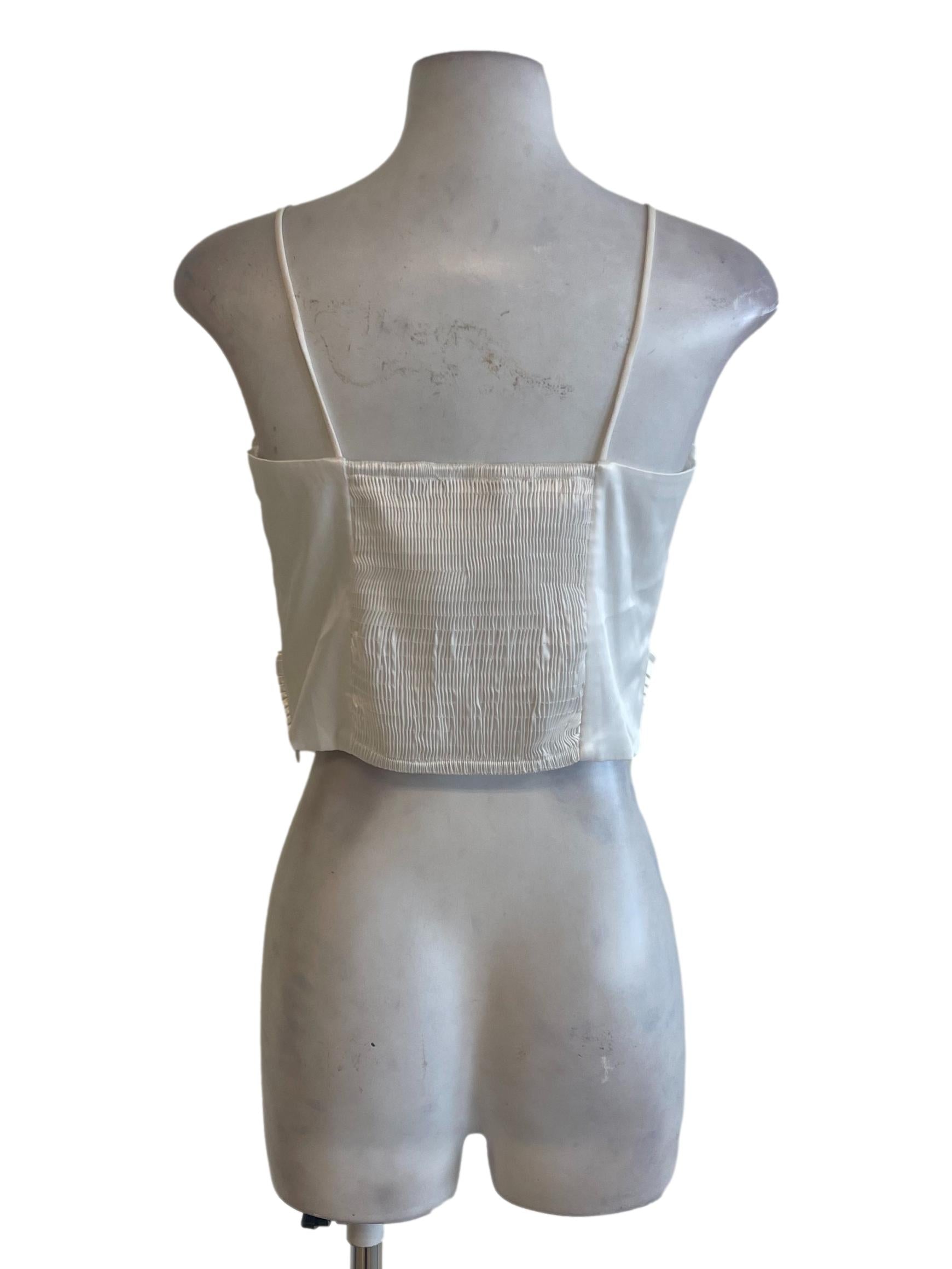 White Silk Spaghetti Strap Sweetheart Neck Top