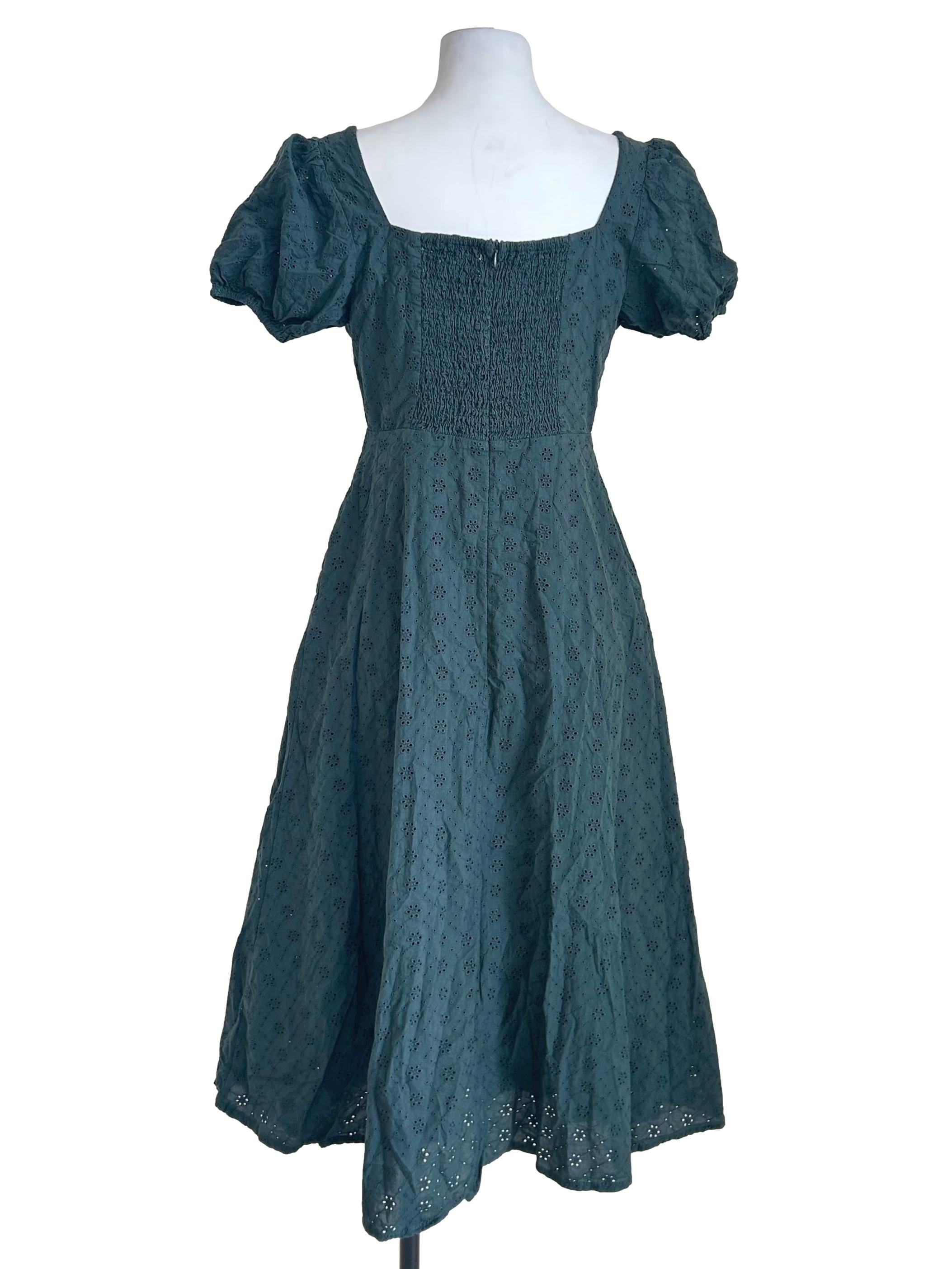 Emerald Green Eyelet Milkmaid Dress