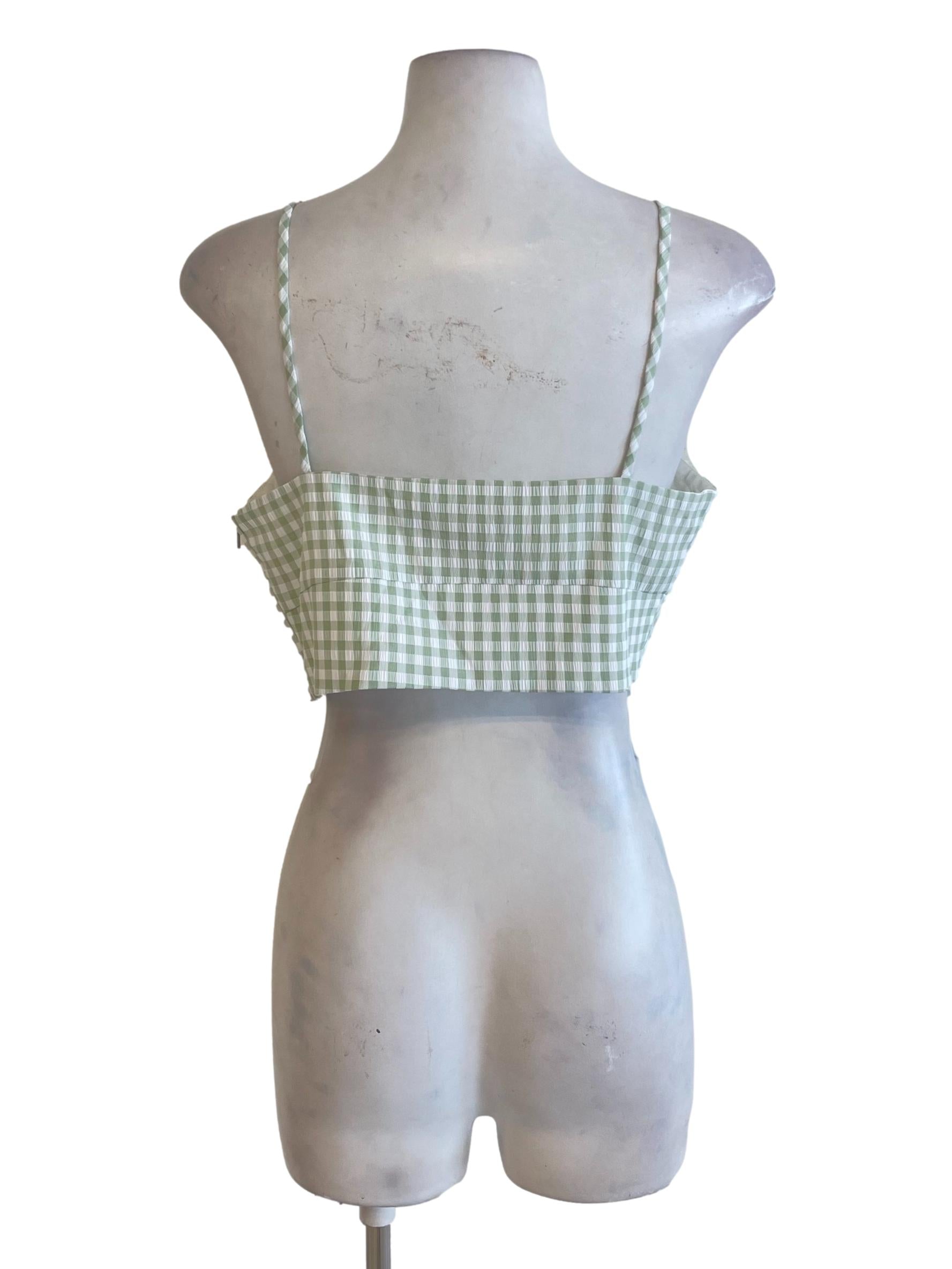 Green Gingham Spaghetti Strap Crop Top