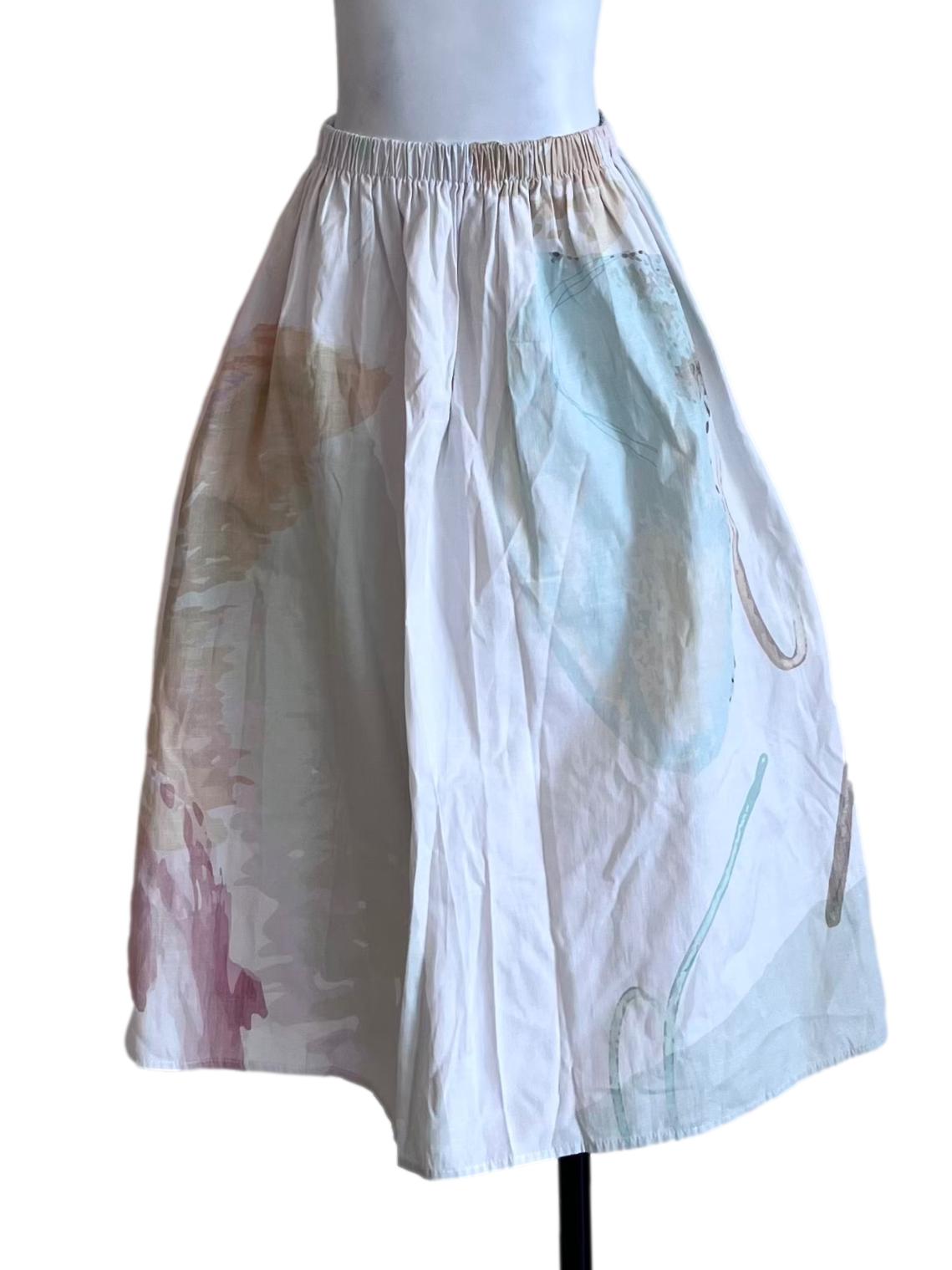 White Pastel Abstract Print Skirt