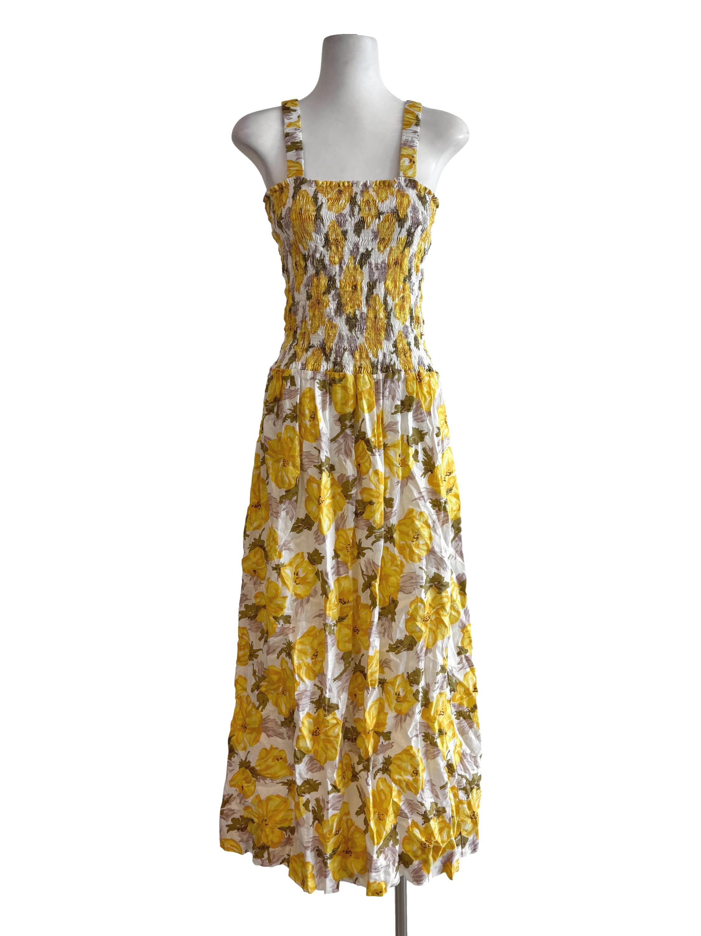 Honey Yellow Floral Smocked Dress