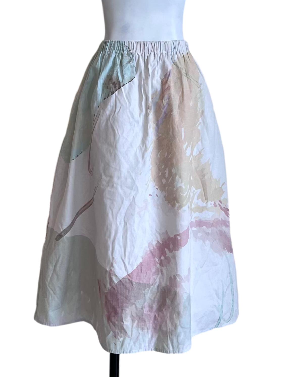 White Pastel Abstract Print Skirt