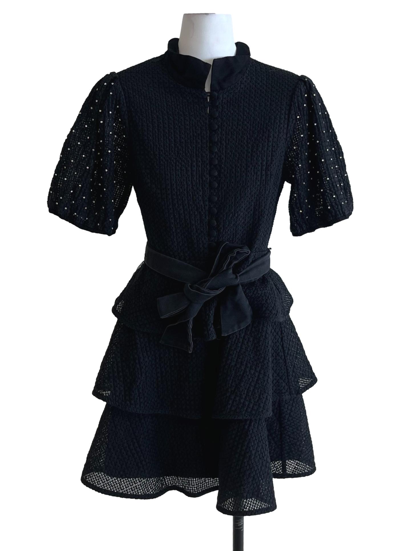 Black High Collar Layered Dress