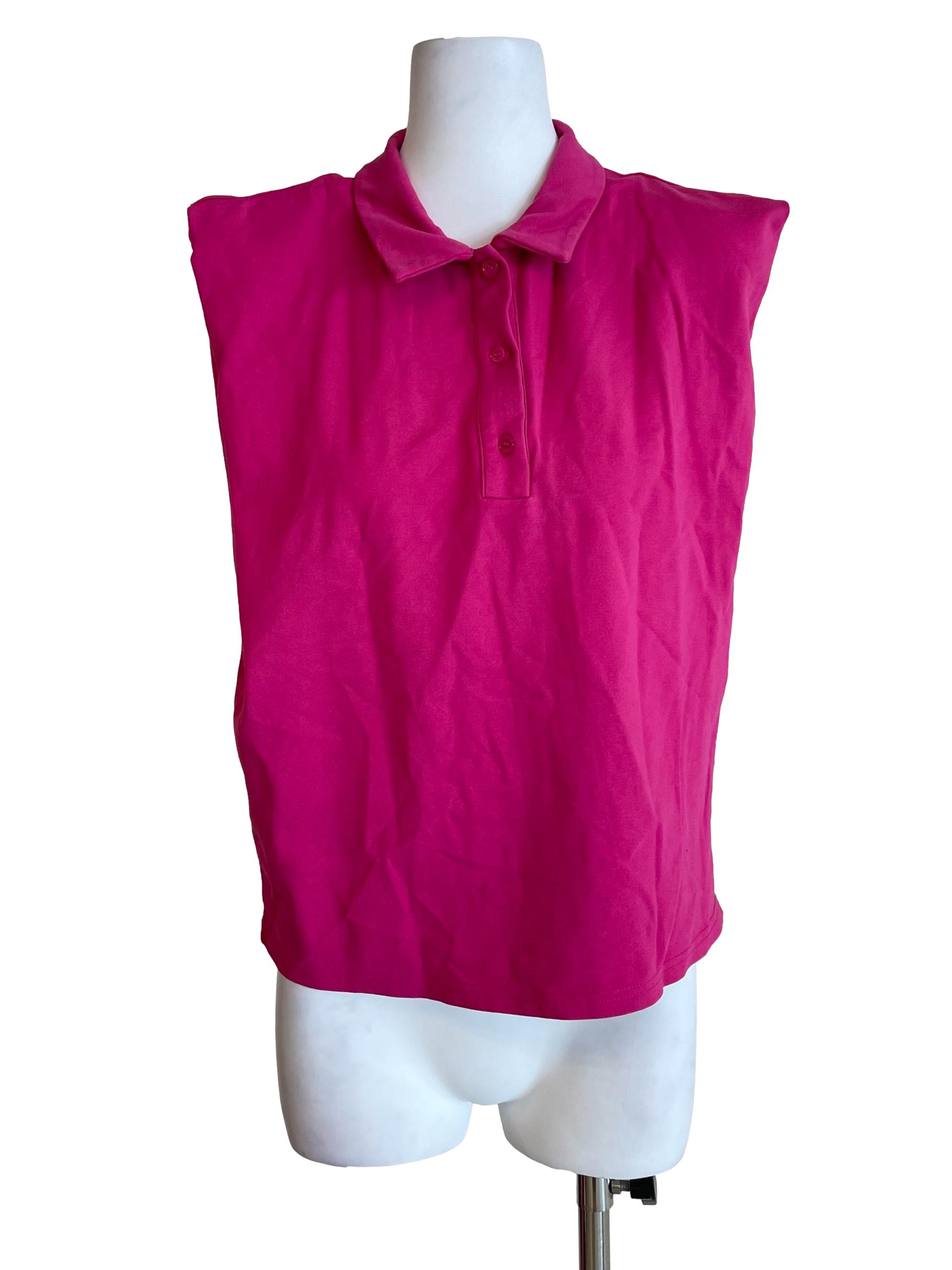 Fuschia Pink Sleeveless Polo Top