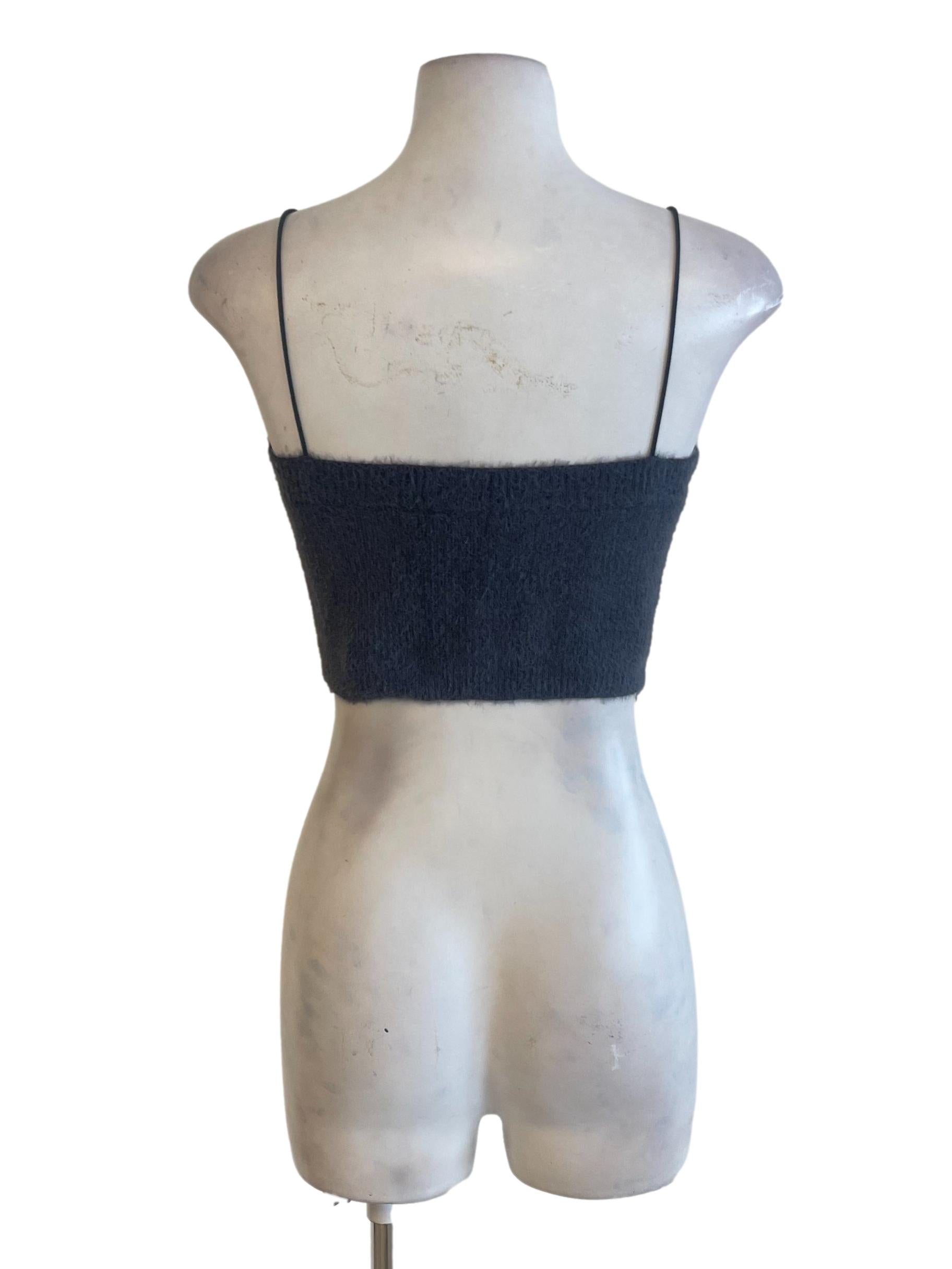 Grey Fuzzy Spaghetti Strap Crop Top